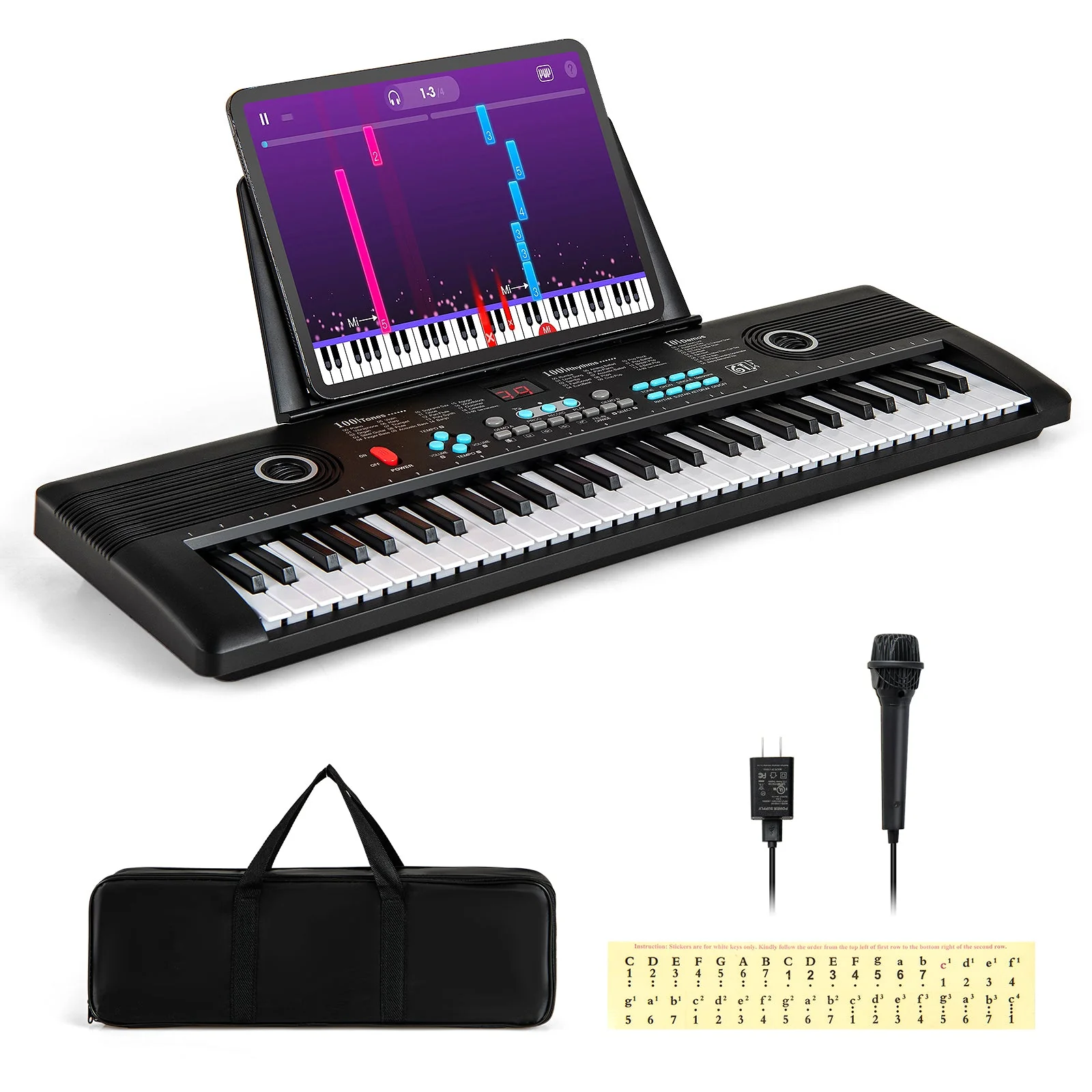61 Key Electric Portable Digital Keyboard Piano for Beginner-Black - Image 2
