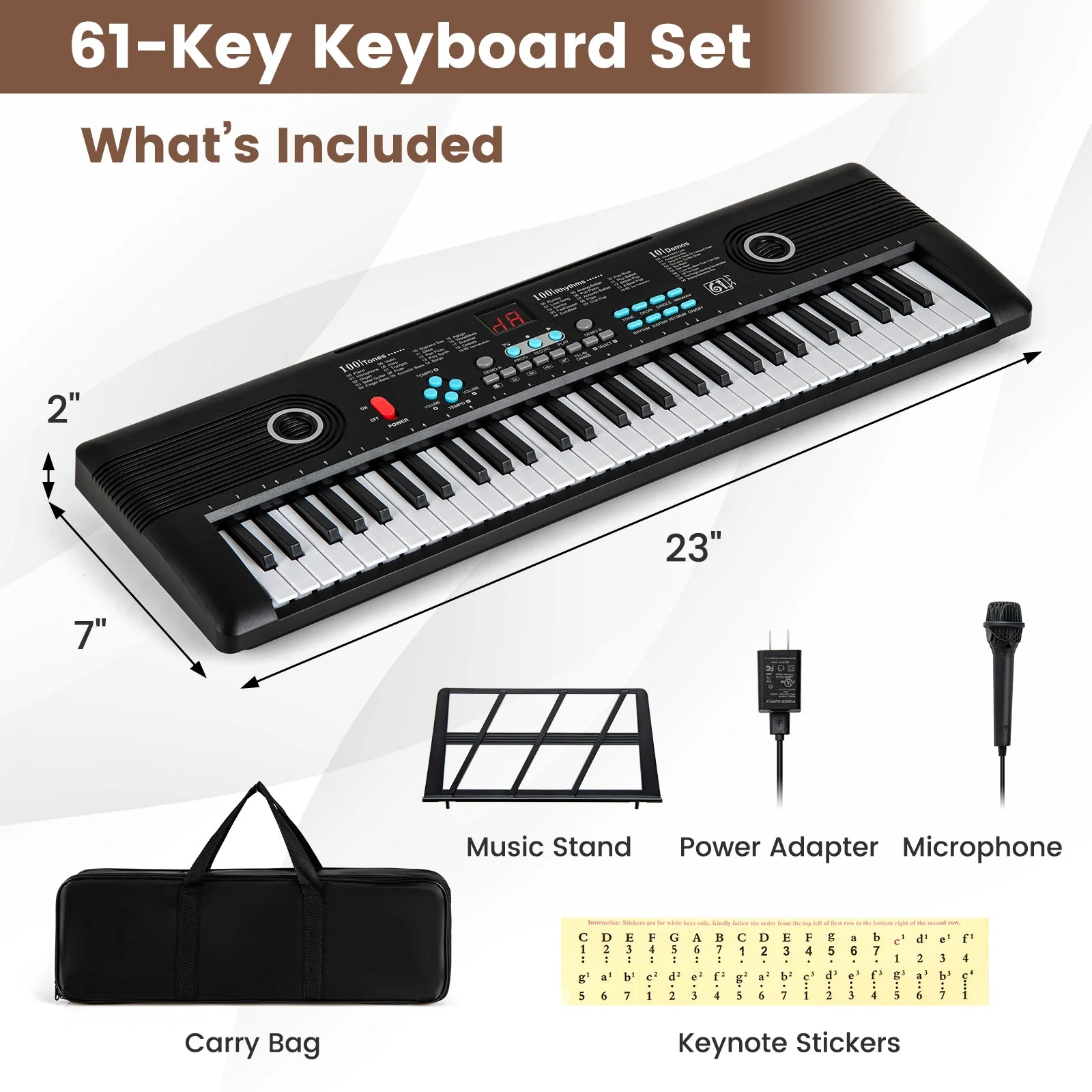 61 Key Electric Portable Digital Keyboard Piano for Beginner-Black - Image 3