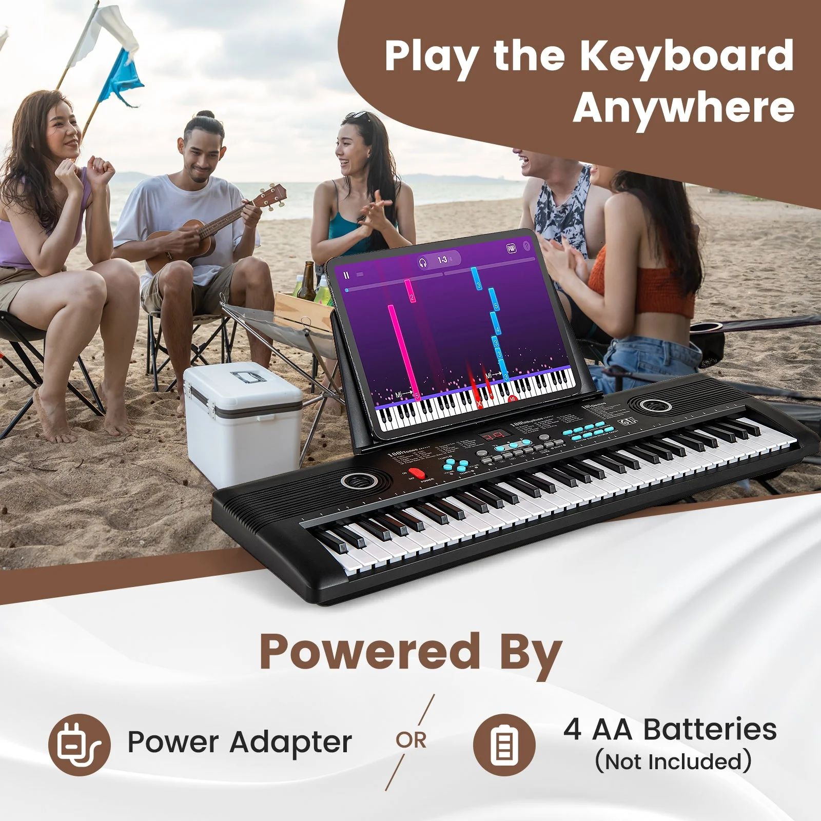 61 Key Electric Portable Digital Keyboard Piano for Beginner-Black - Image 8