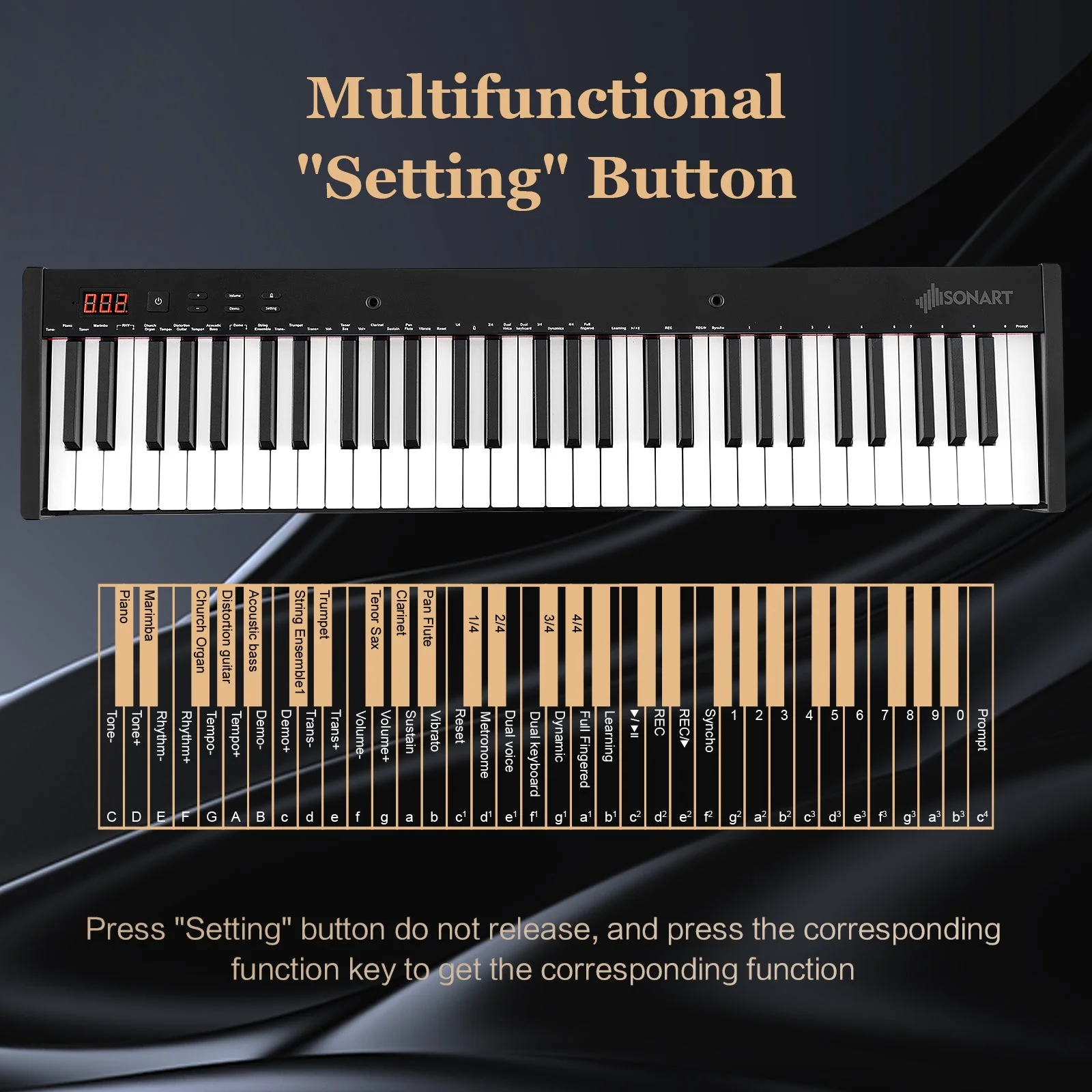 61-Key Portable Electronic Keyboard Piano Complete Digital Piano Set with Stand and Stool - Image 4