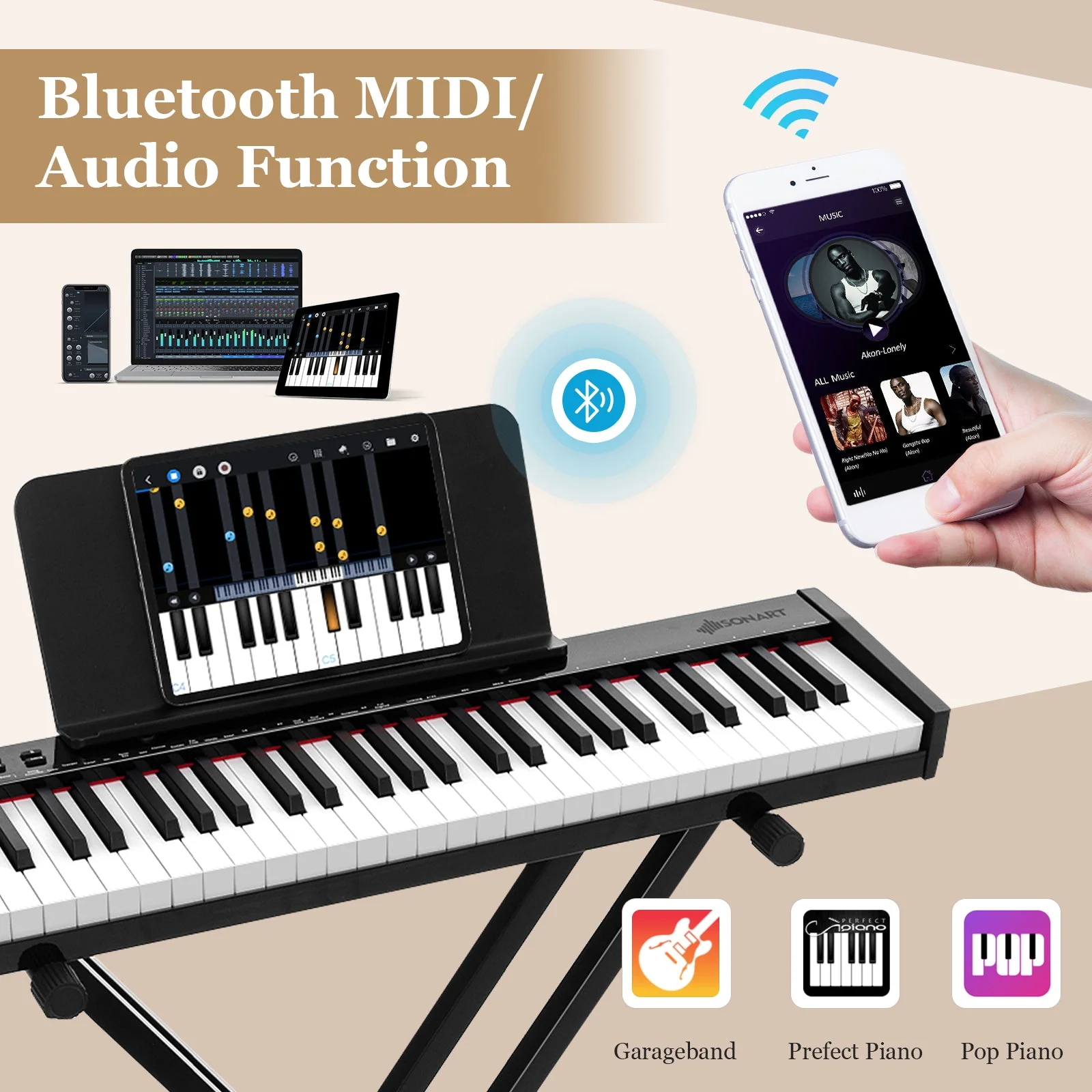 61-Key Portable Electronic Keyboard Piano Complete Digital Piano Set with Stand and Stool - Image 5