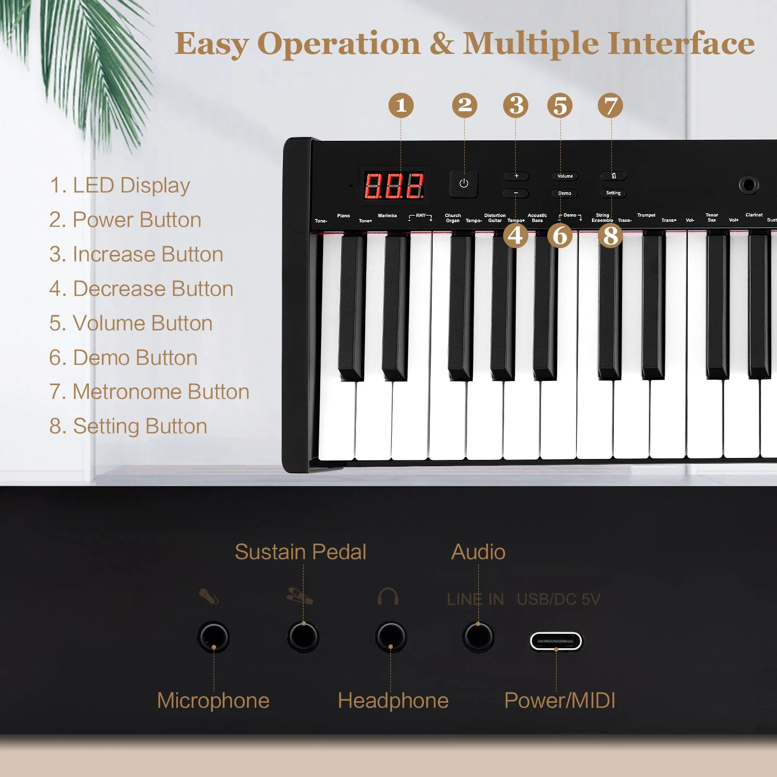 61-Key Portable Electronic Keyboard Piano Complete Digital Piano Set with Stand and Stool - Image 6