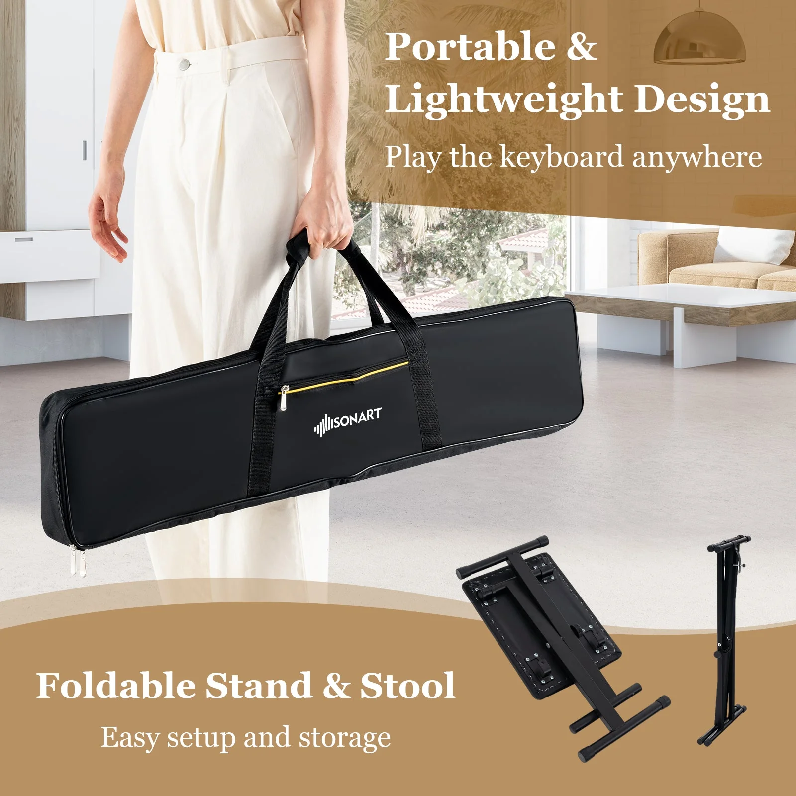 61-Key Portable Electronic Keyboard Piano Complete Digital Piano Set with Stand and Stool - Image 8