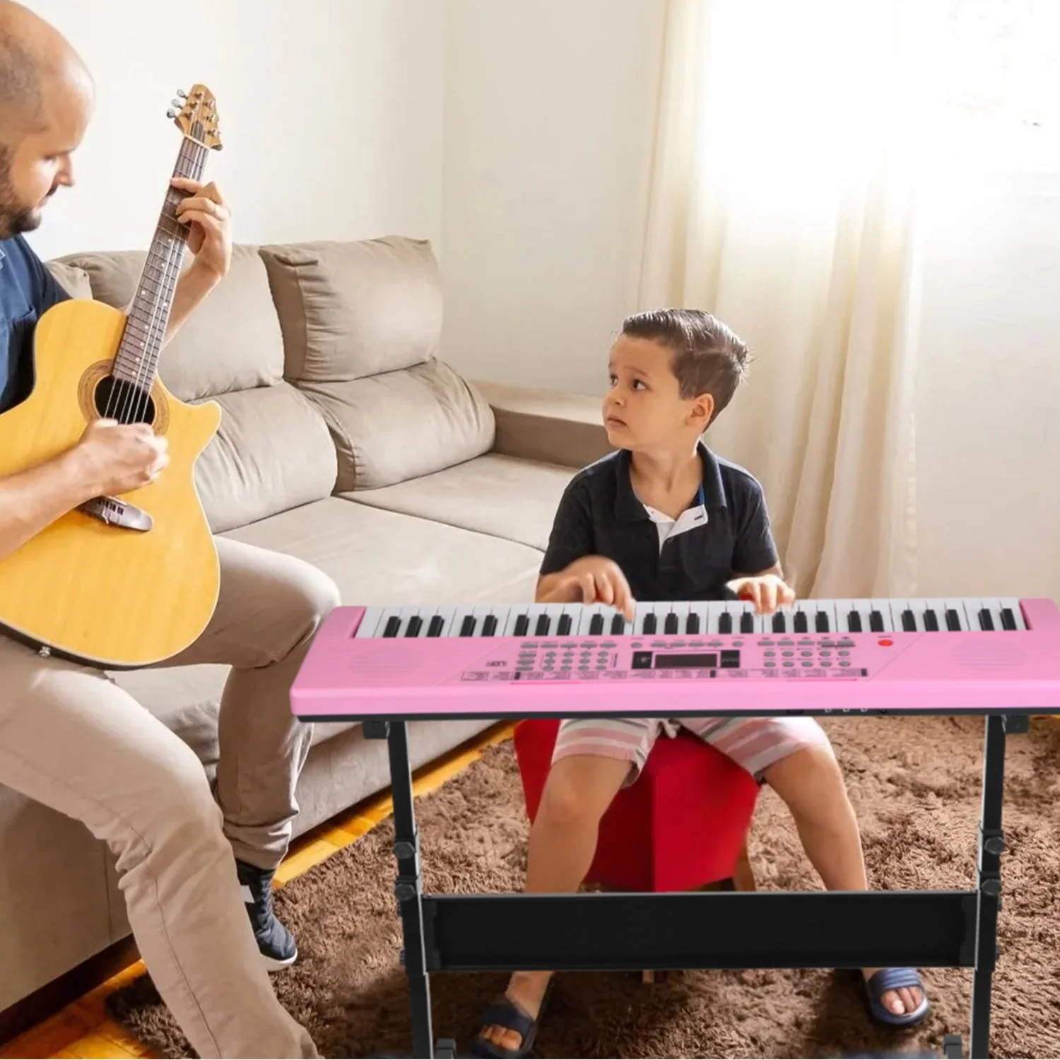 61 Keys Digital Music Keyboard Electric Piano Electronic Musical Instrument Kids Learning Keyboard with Microphone Stand for 3-12 Year Old Kids Girls - Image 3