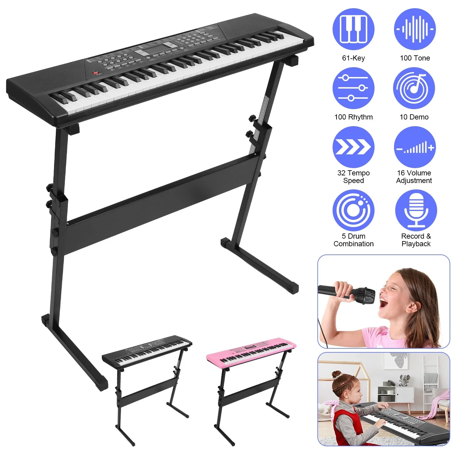 61 Keys Digital Music Keyboard Electric Piano Electronic Musical Instrument Kids Learning Keyboard with Microphone Stand for 3-12 Year Old Kids Girls - Image 6