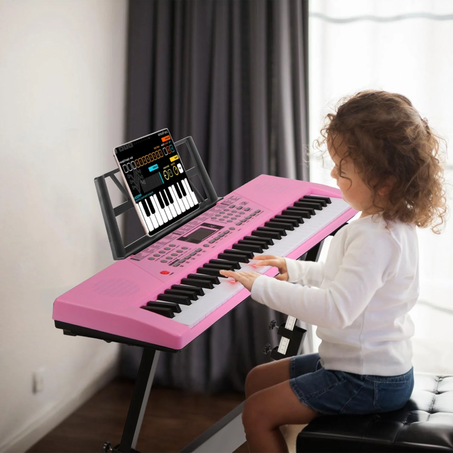 61 Keys Digital Music Keyboard Electric Piano Electronic Musical Instrument Kids Learning Keyboard with Stand Light Up Keys Microphone for 3-12 Year O - Image 2