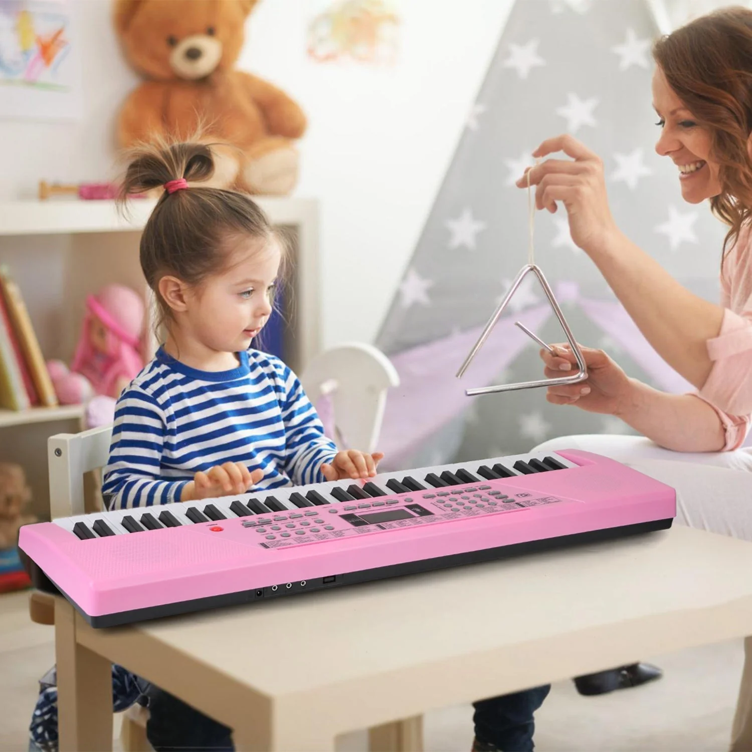 61 Keys Digital Music Keyboard Electric Piano Electronic Musical Instrument Kids Learning Keyboard with Stand Light Up Keys Microphone for 3-12 Year O - Image 3