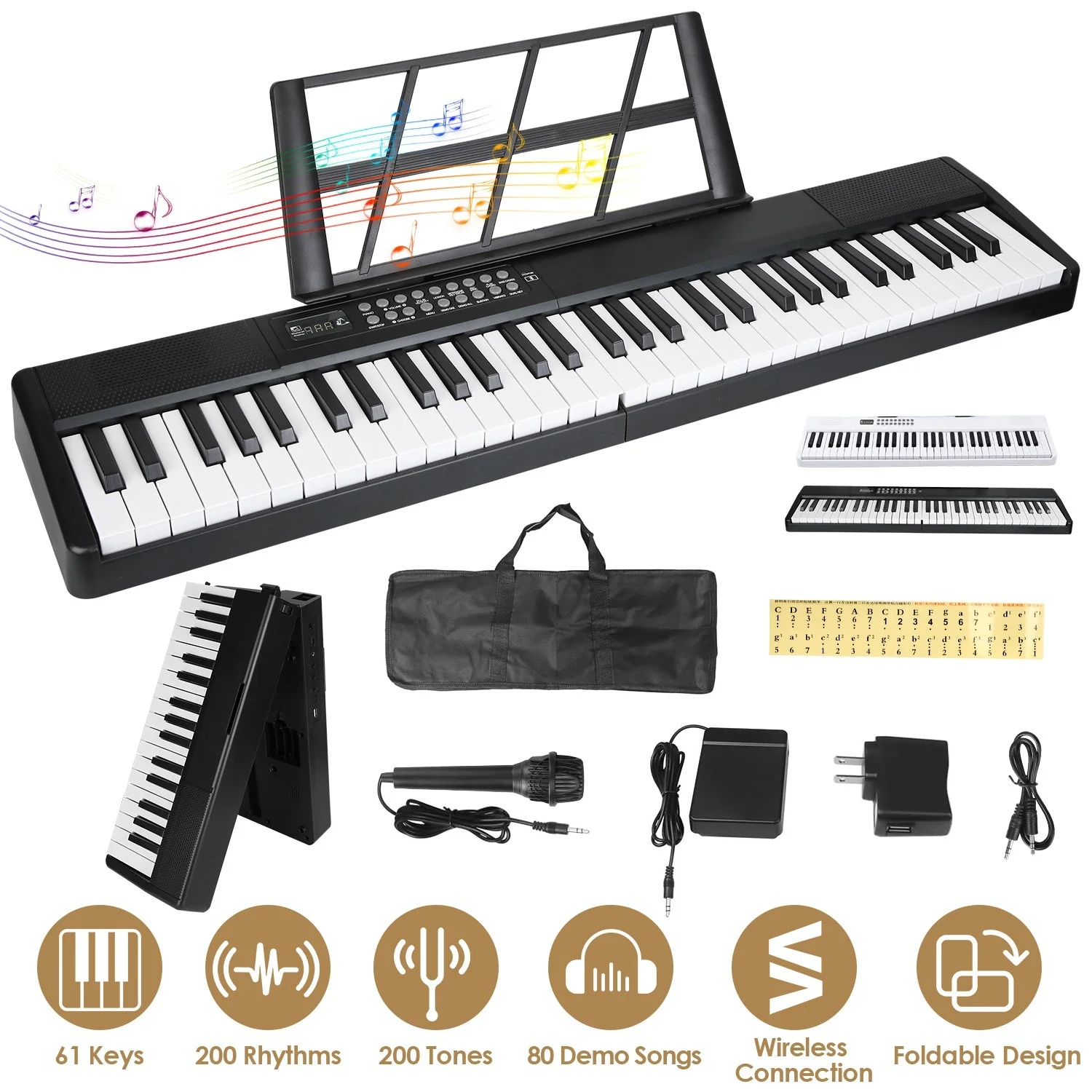 61Keys Foldable Electronic Piano Keyboard With Micro Audio Sustain Pedal Music Stand Storage Bag Portable Wireless MiDi Connection Keyboard For Beginn - Image 6