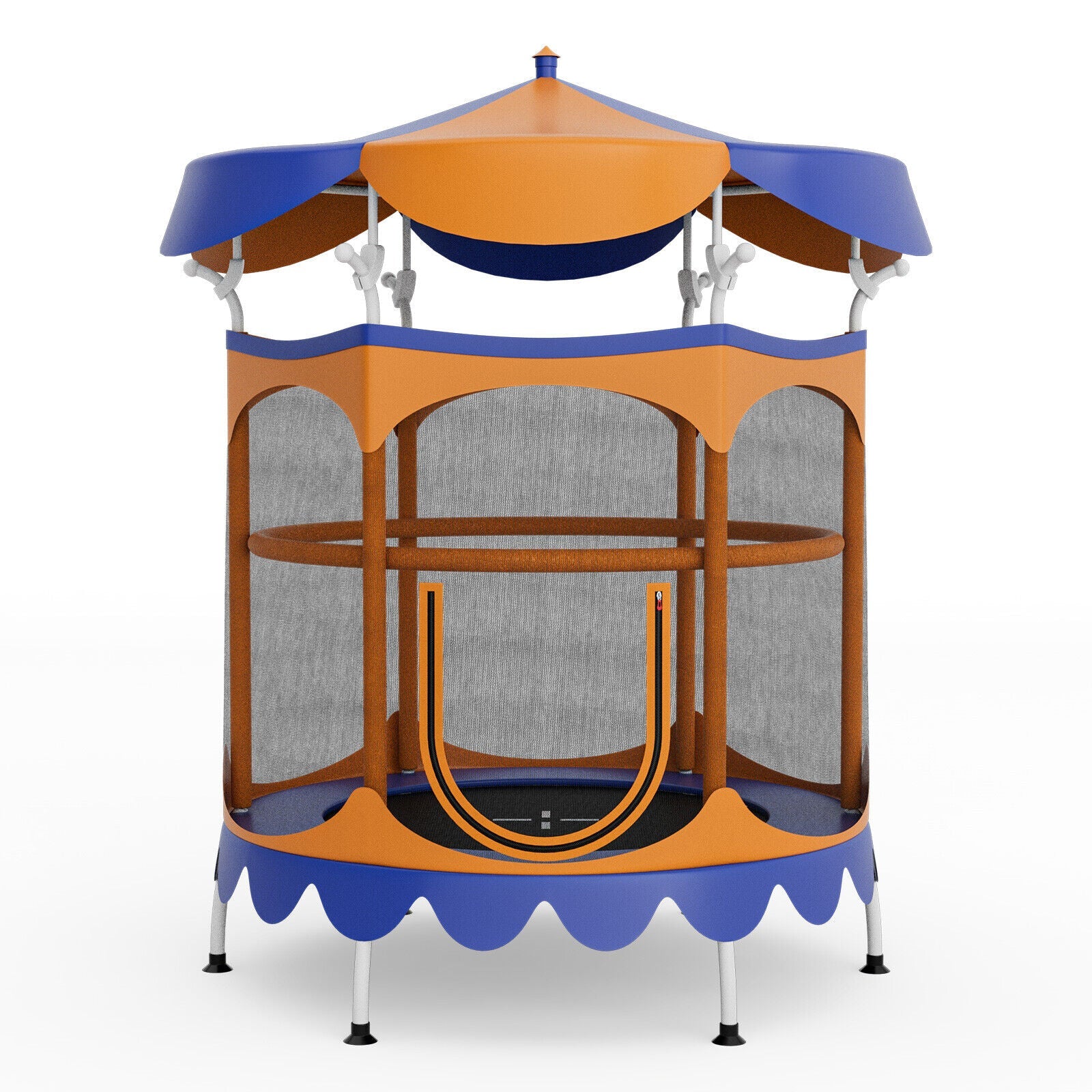 64 Inch Kids Trampoline with Detachable Canopy and Safety Enclosure Net-Orange - Image 2