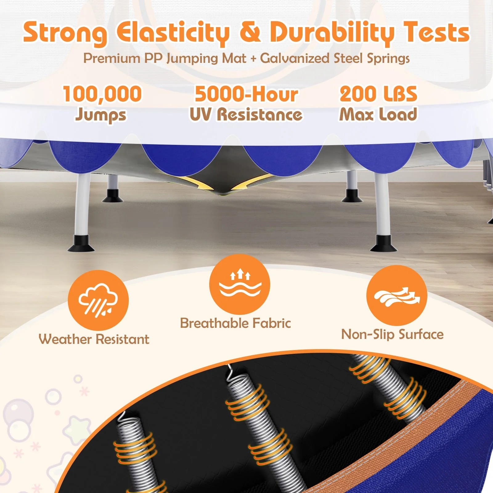 64 Inch Kids Trampoline with Detachable Canopy and Safety Enclosure Net-Orange - Image 7