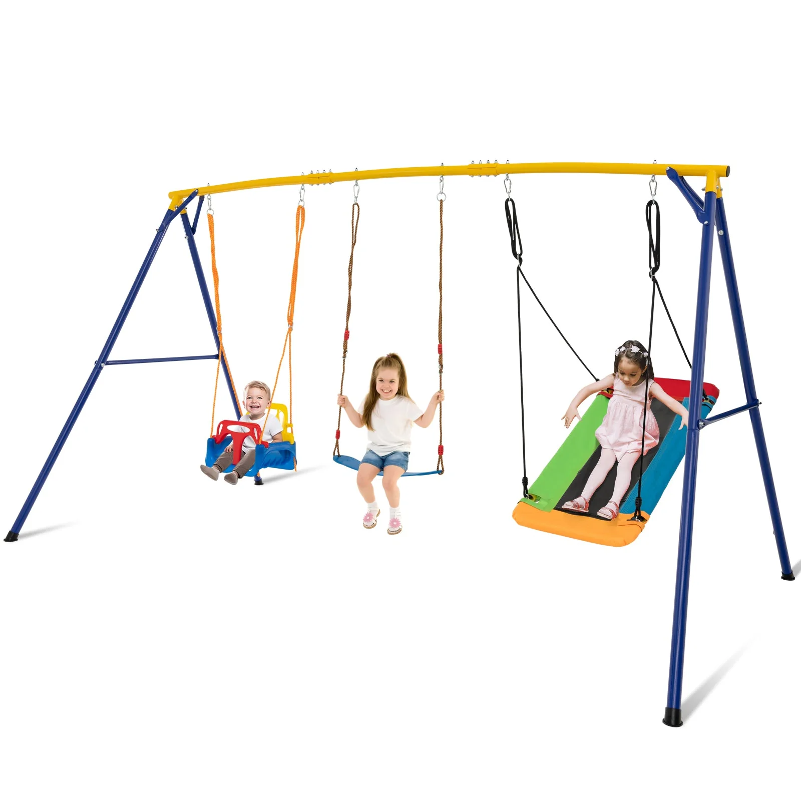 660 LBS Heavy Duty Carbon Steel Swing Frame with 3 Swings-Yellow - Image 3