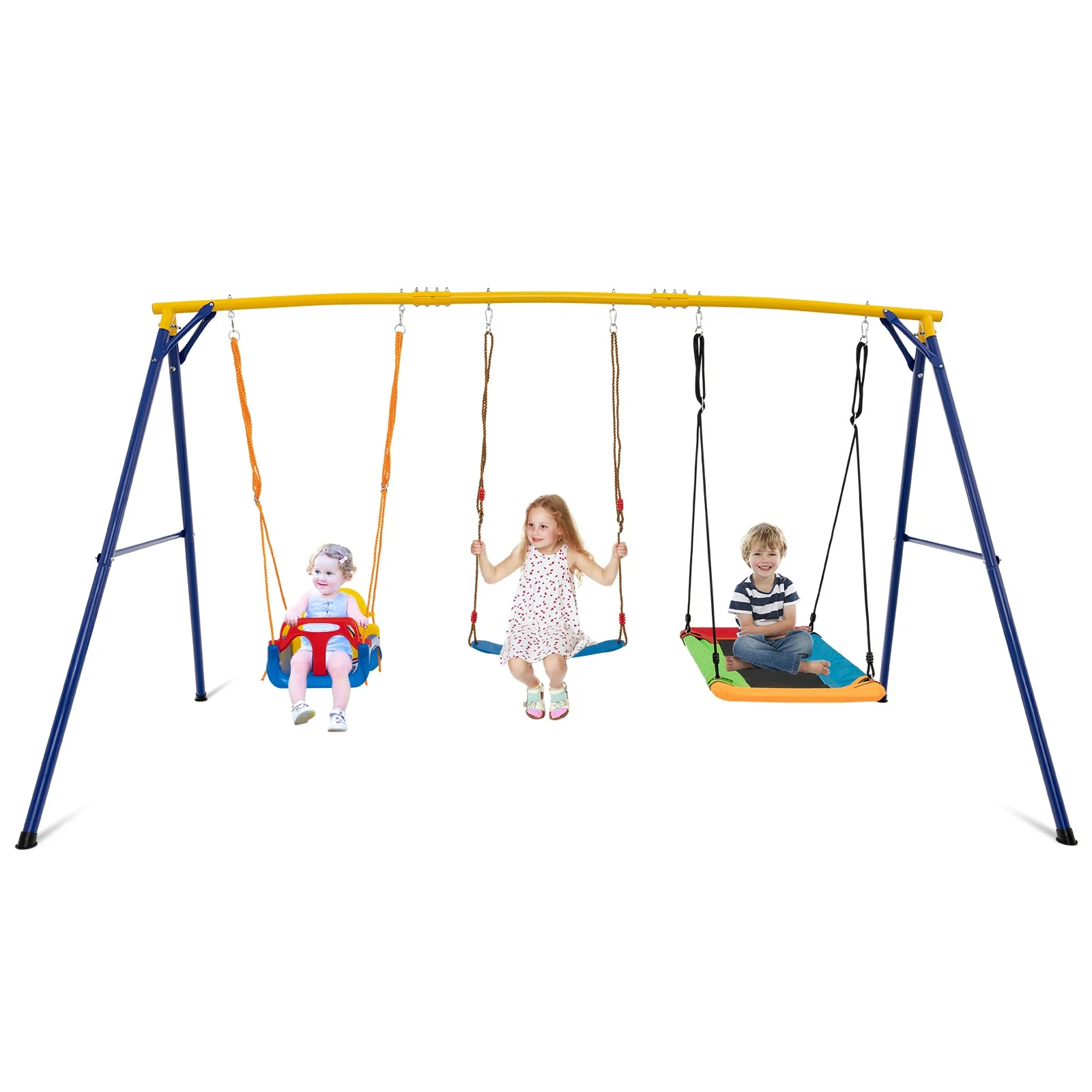 660 LBS Heavy Duty Carbon Steel Swing Frame with 3 Swings-Yellow - Image 4