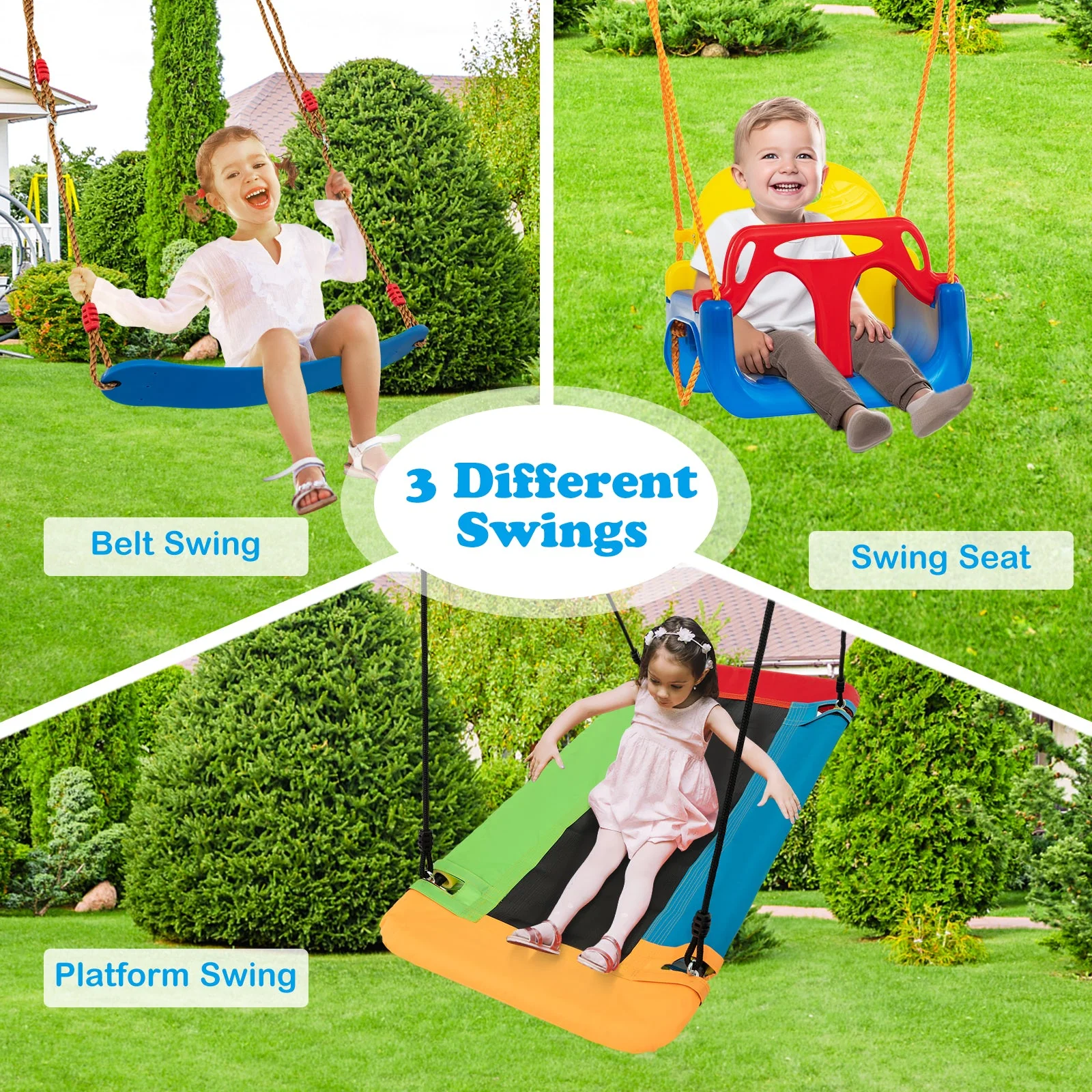 660 LBS Heavy Duty Carbon Steel Swing Frame with 3 Swings-Yellow - Image 6