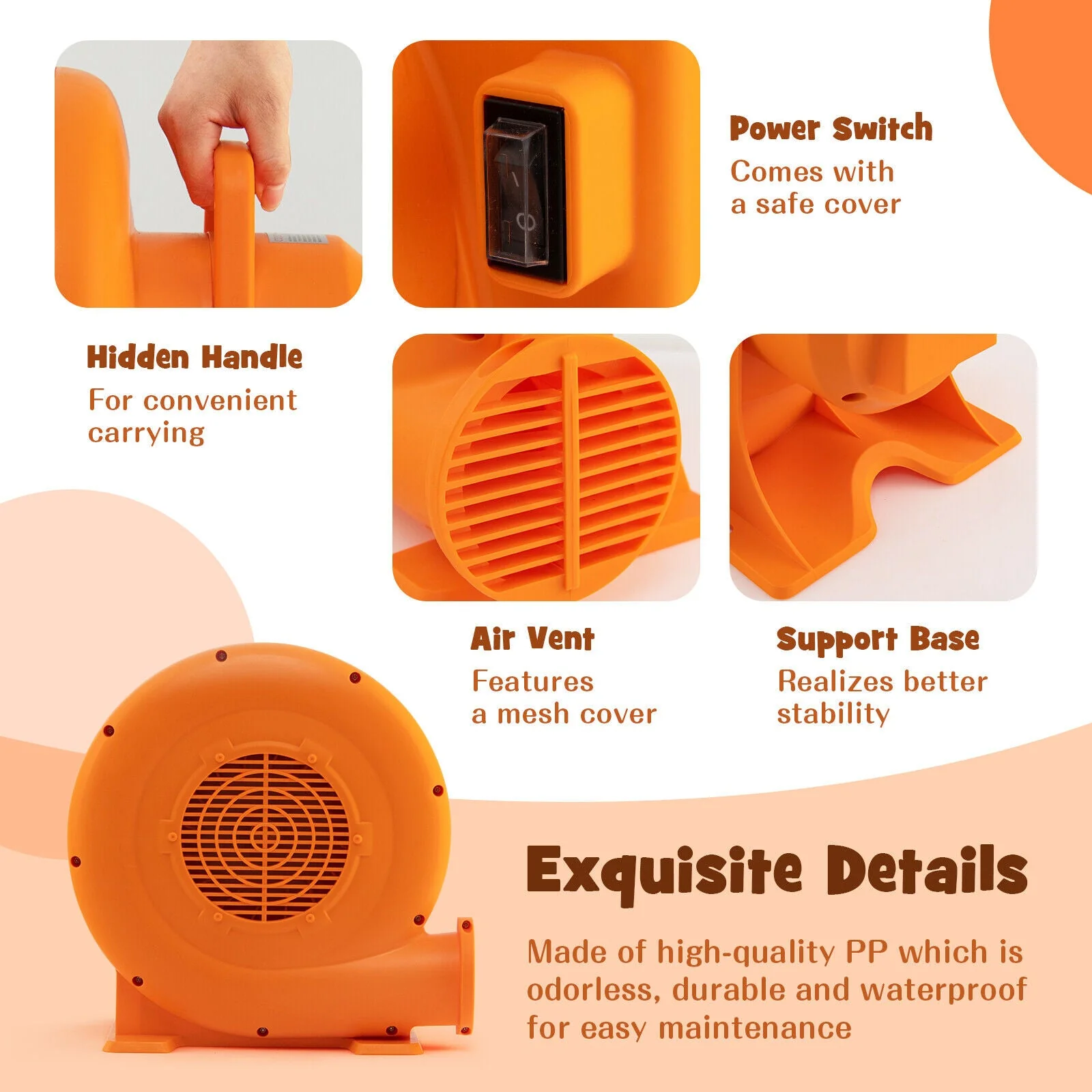 680W Air Blower (1.0HP) for Inflatables with 25 feet Wire and GFCI Plug - Image 4