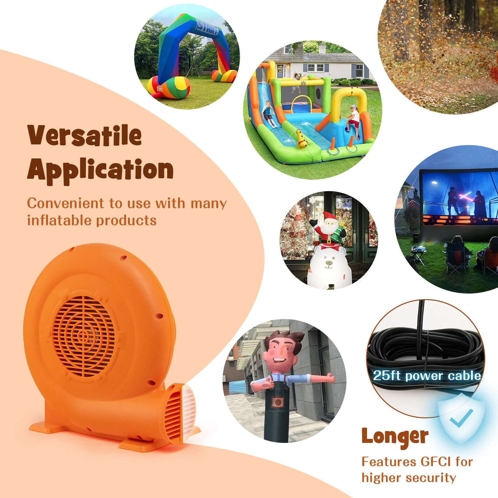 680W Air Blower (1.0HP) for Inflatables with 25 feet Wire and GFCI Plug - Image 5