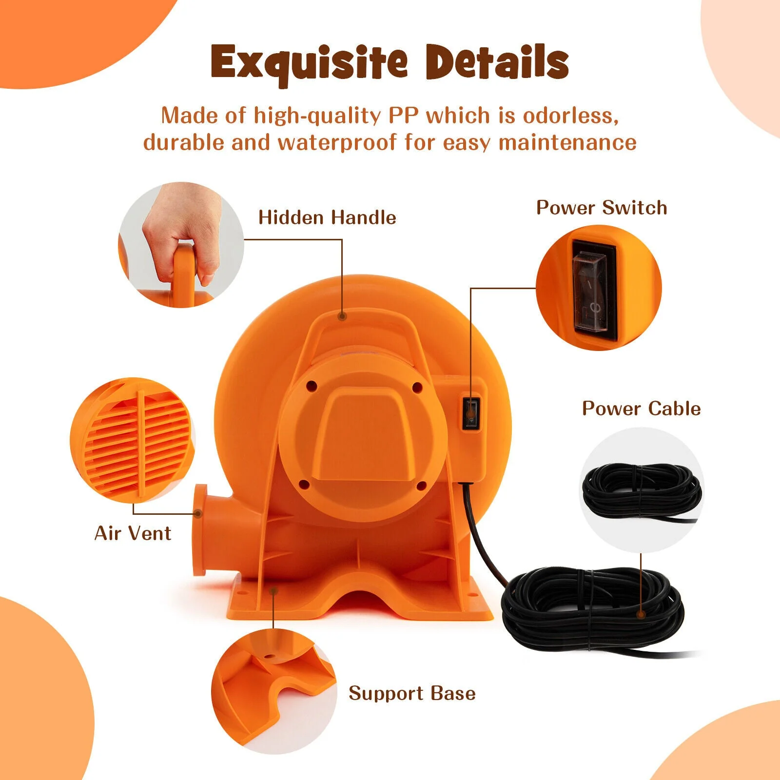 680W Air Blower (1.0HP) for Inflatables with 25 feet Wire and GFCI Plug - Image 8
