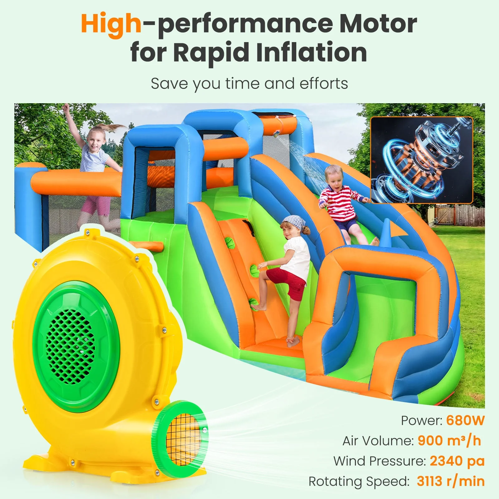 680W Air Blower Air Pump Fan with Convenient Handle and Ground Stakes-680W - Image 7