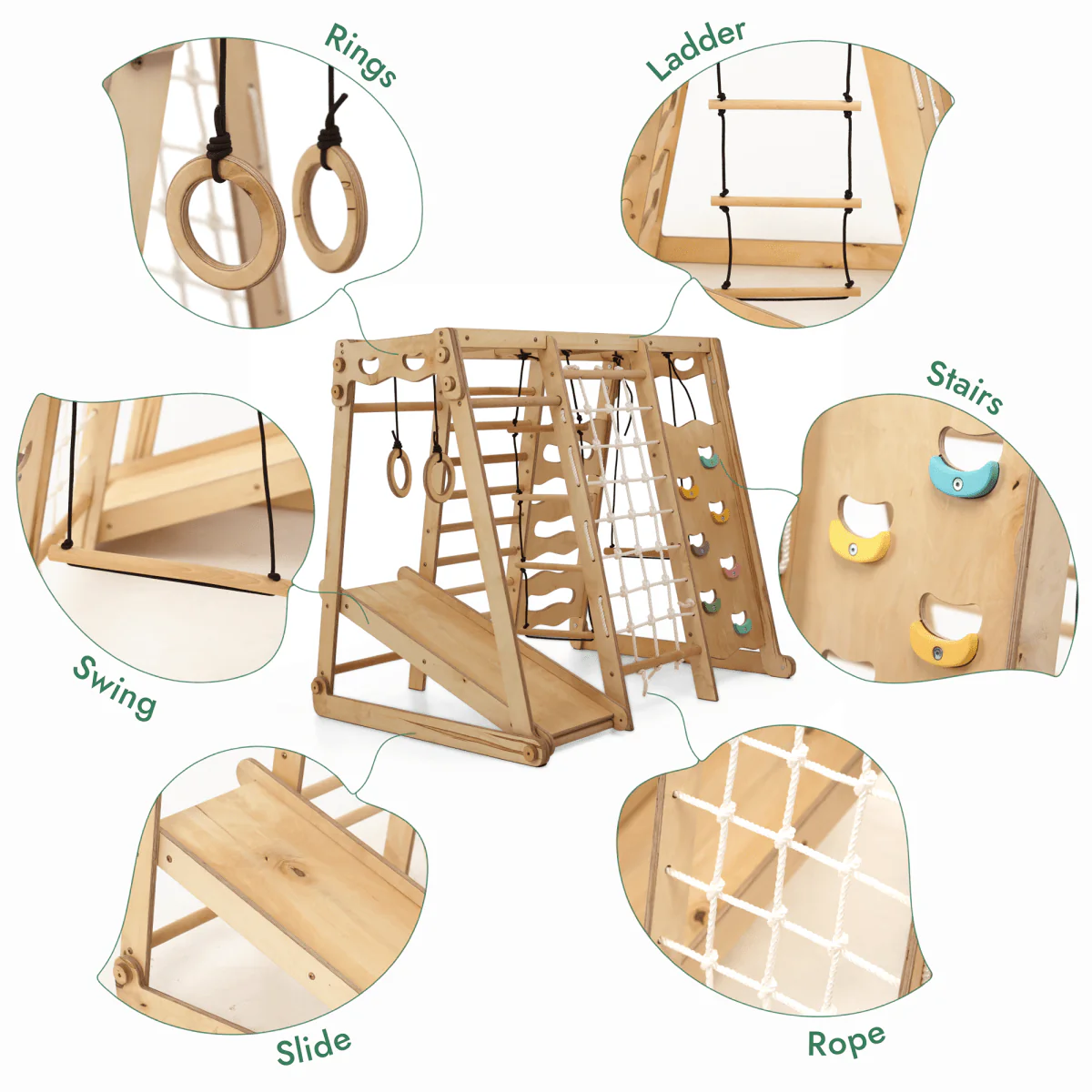 6in1 Indoor Jungle Gym for Toddler: Playground + Swings Set + Slide Board + Rope + Stairs - Image 3