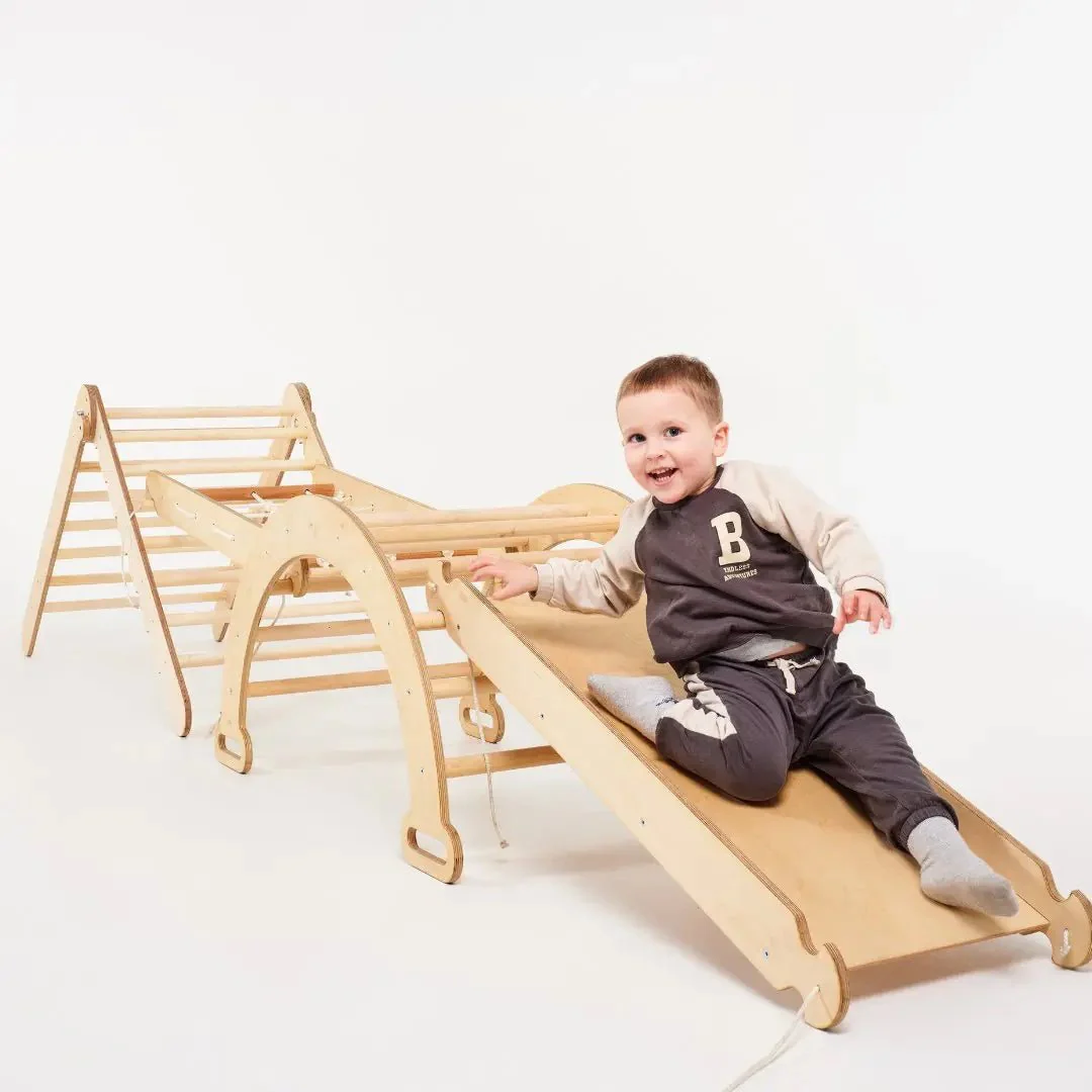 6in1 Montessori Climbing Set: Triangle Ladder + Arch/Rocker + Slide/Ramp + Net + Cushion + Art Addition - Image 10