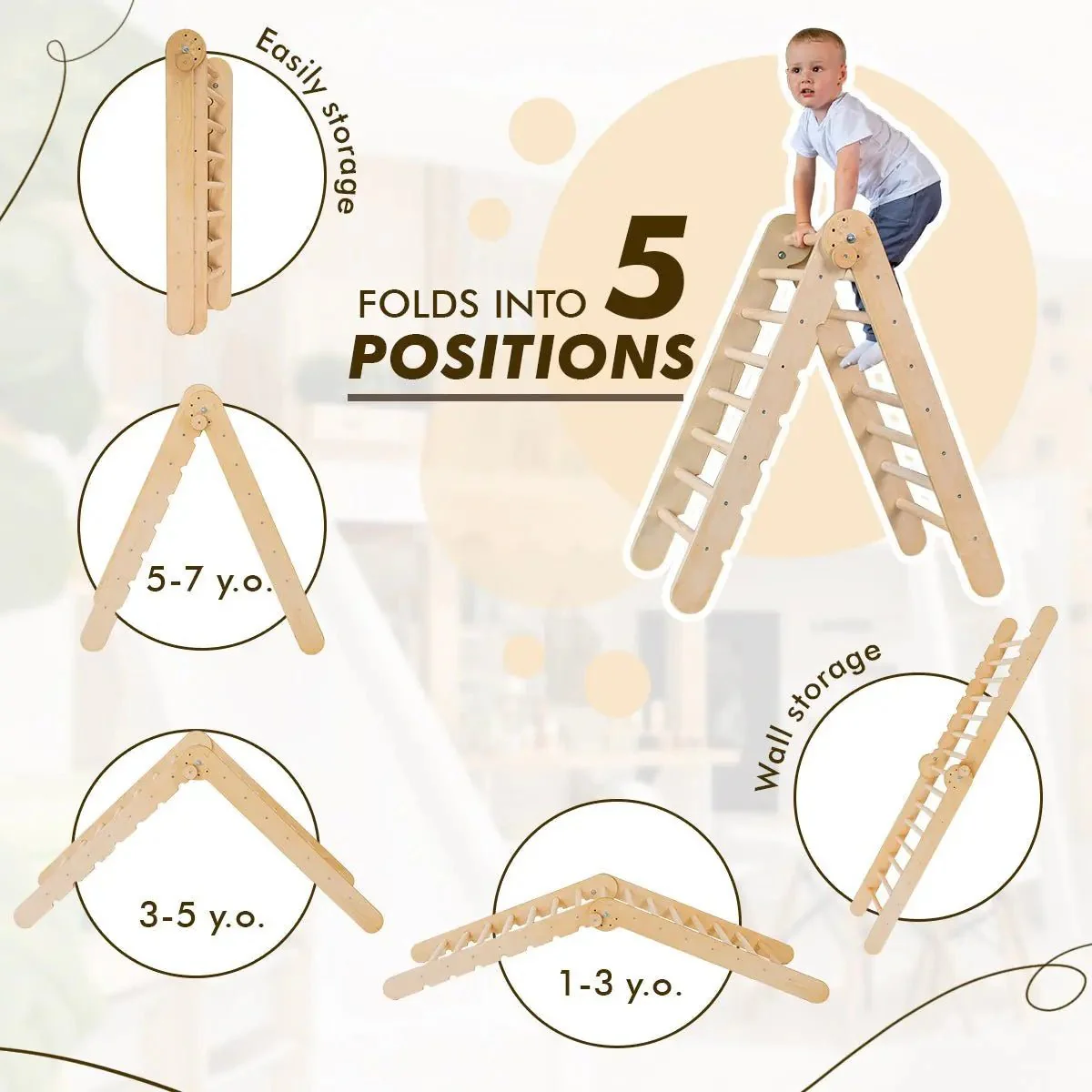 6in1 Montessori Climbing Set: Triangle Ladder + Arch/Rocker + Slide/Ramp + Net + Cushion + Art Addition - Image 4