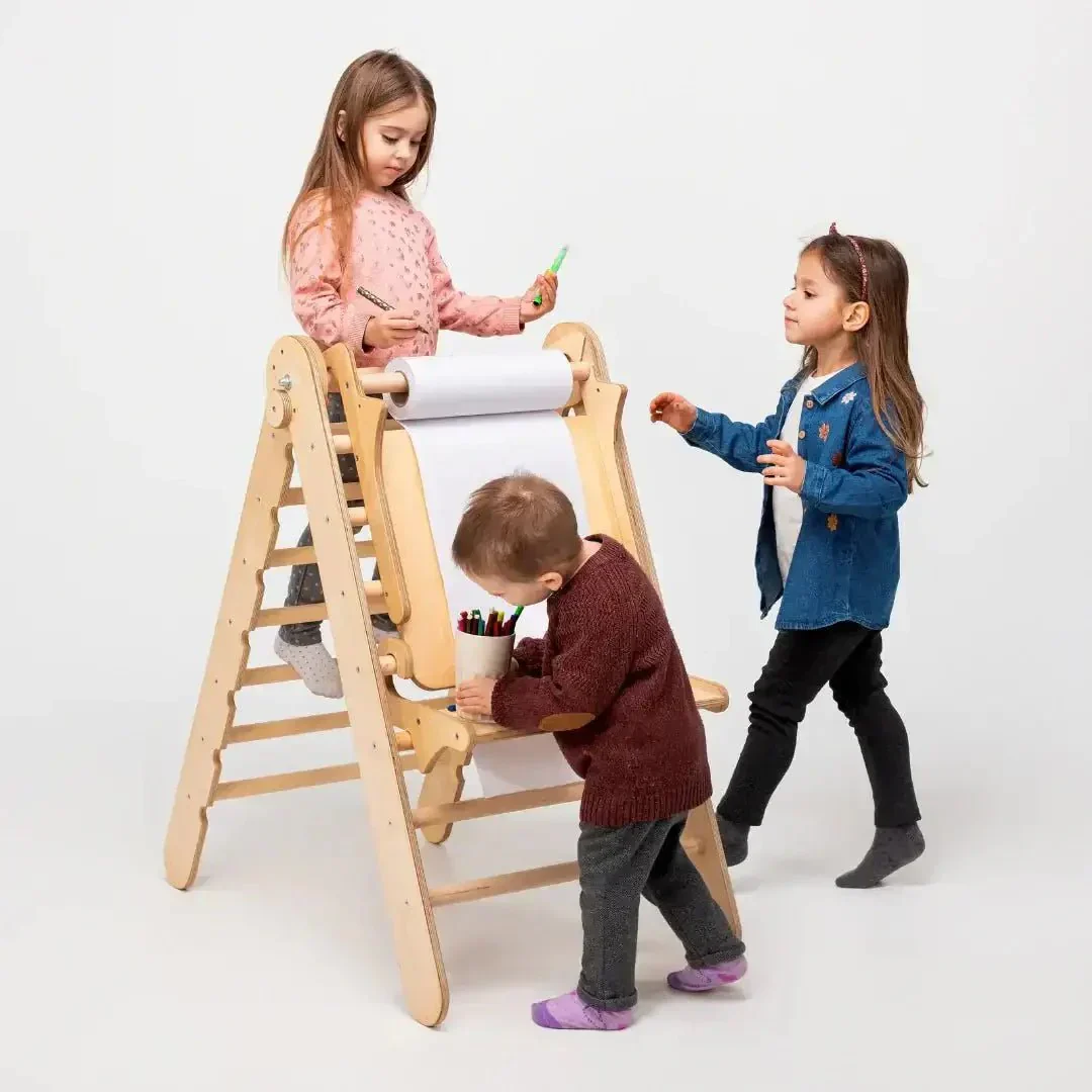 6in1 Montessori Climbing Set: Triangle Ladder + Arch/Rocker + Slide/Ramp + Net + Cushion + Art Addition - Image 9