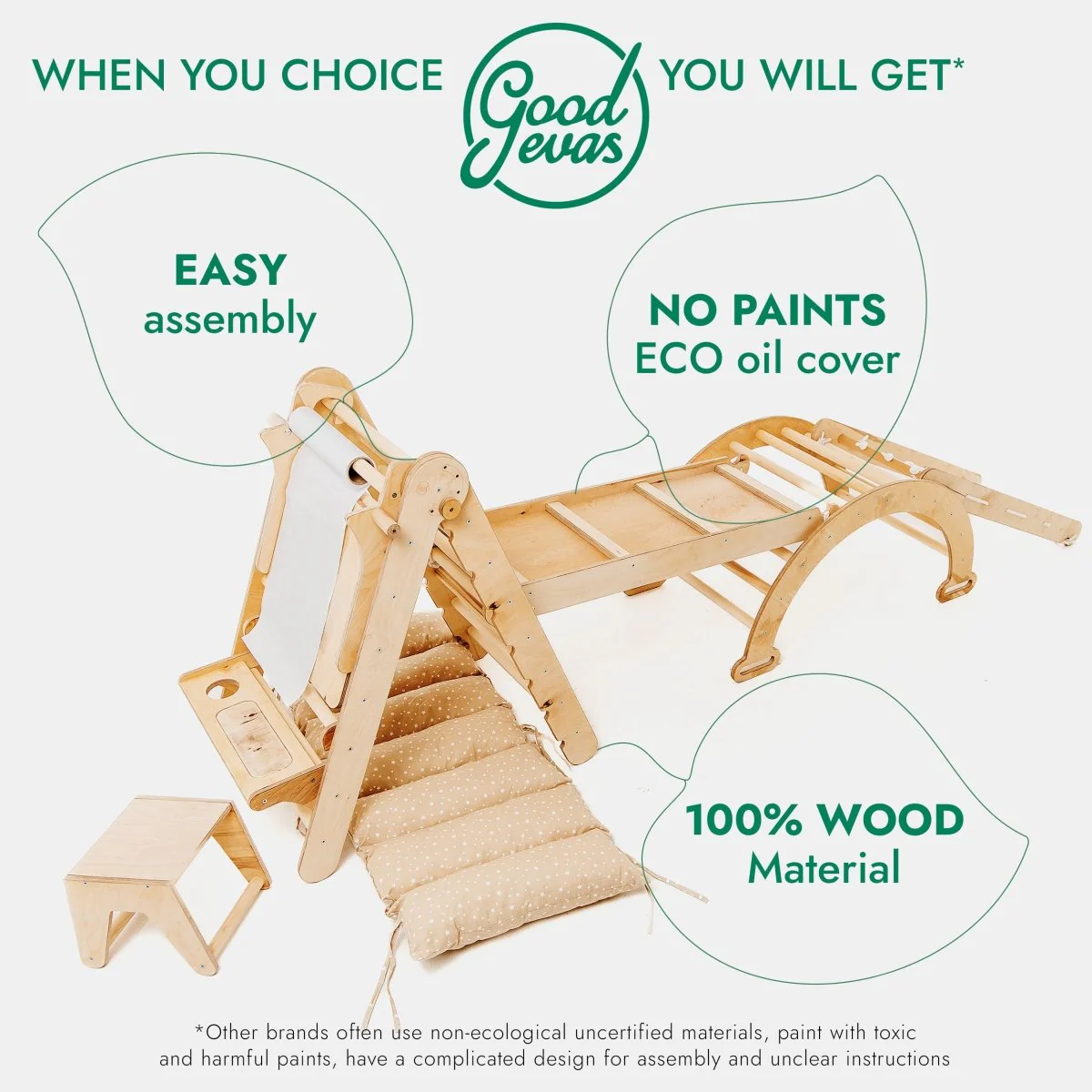 6in1 Montessori Climbing Set: Triangle Ladder + Arch/Rocker + Slide/Ramp + Net + Cushion + Art Addition - Image 9