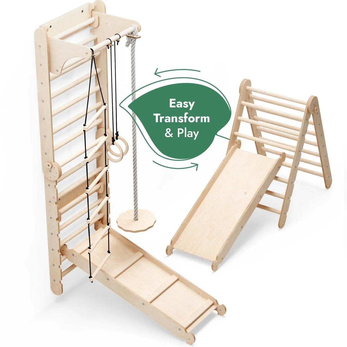 6in1 Wooden Swedish Wall / Climbing ladder for Children + Swing Set + Slide Board - Image 4