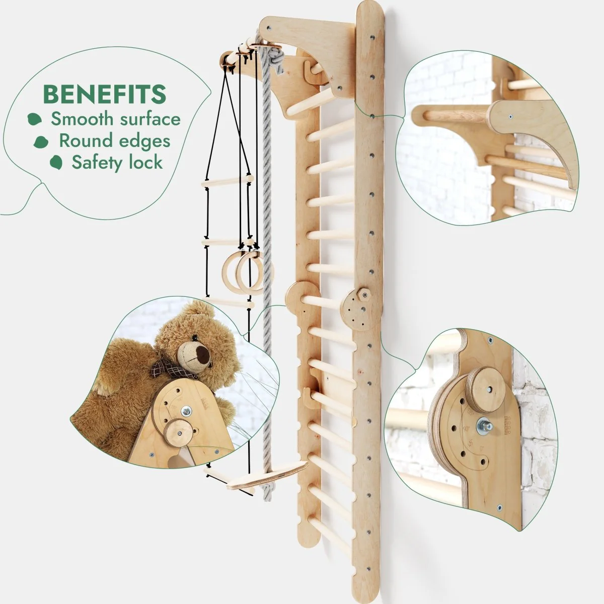 6in1 Wooden Swedish Wall / Climbing ladder for Children + Swing Set + Slide Board - Image 6