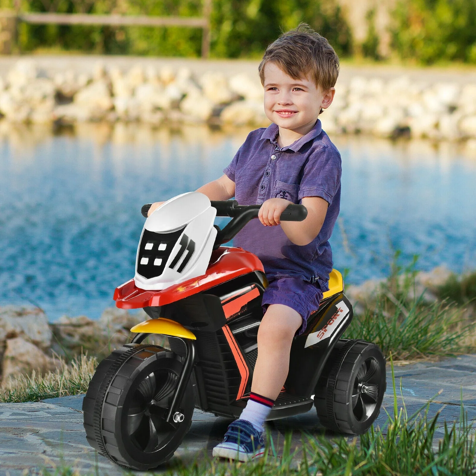 6V 3-Wheel Electric Ride-On Toy Motorcycle Trike with Music and Horn - Image 2