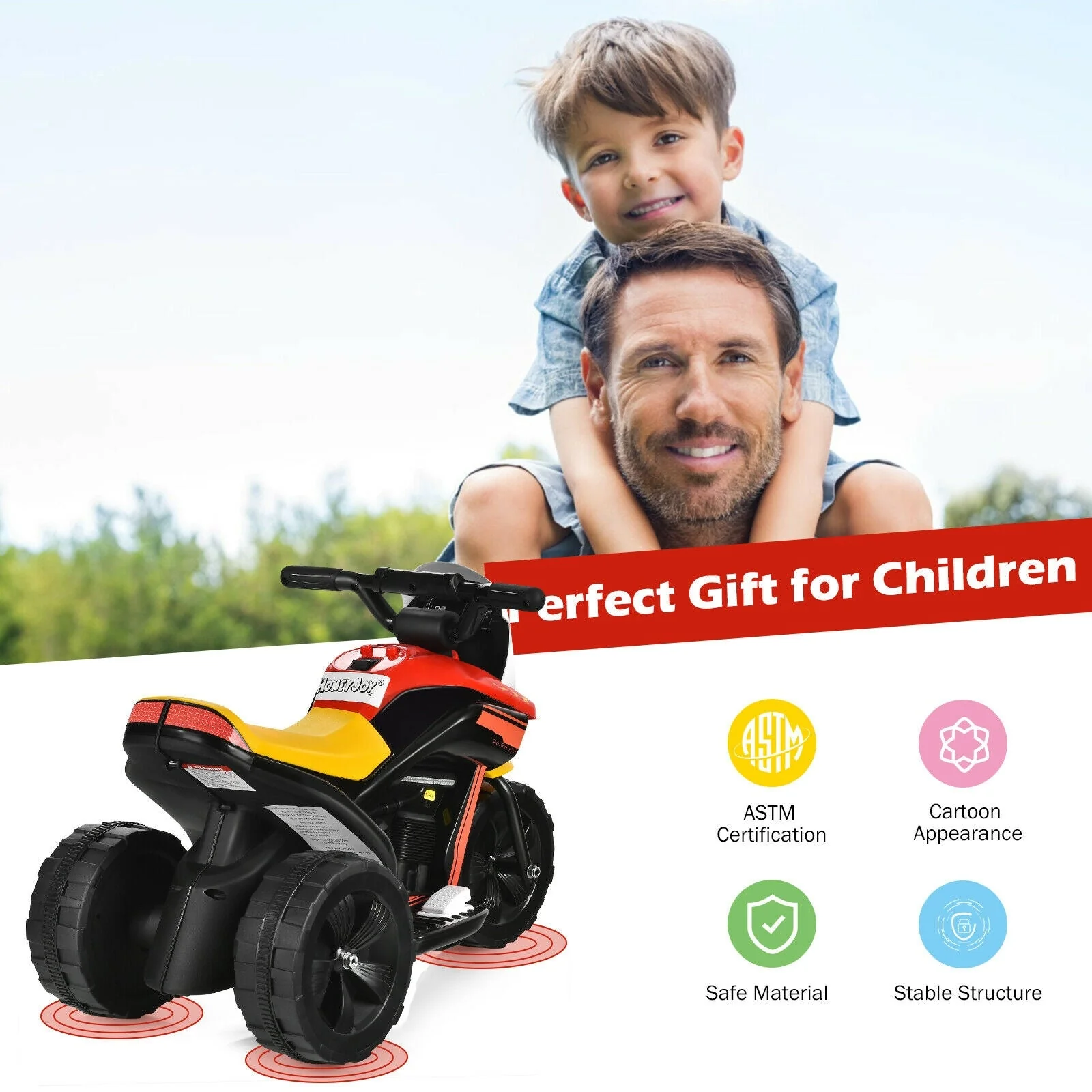 6V 3-Wheel Electric Ride-On Toy Motorcycle Trike with Music and Horn - Image 7