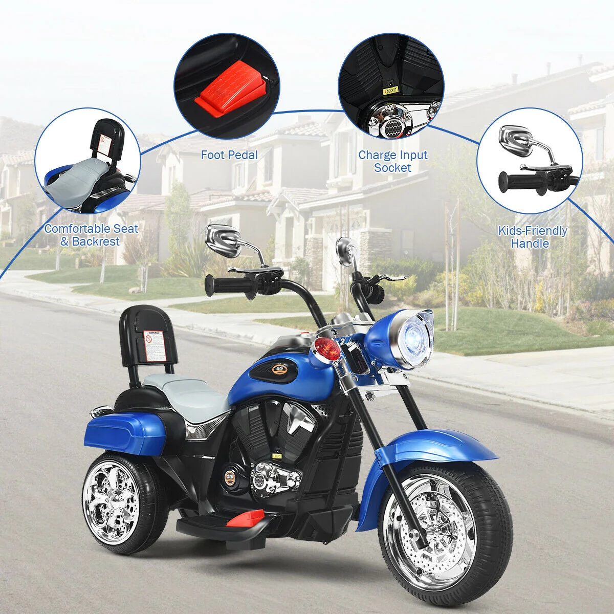 6V 3 Wheel Kids Motorcycle-Blue - Image 6