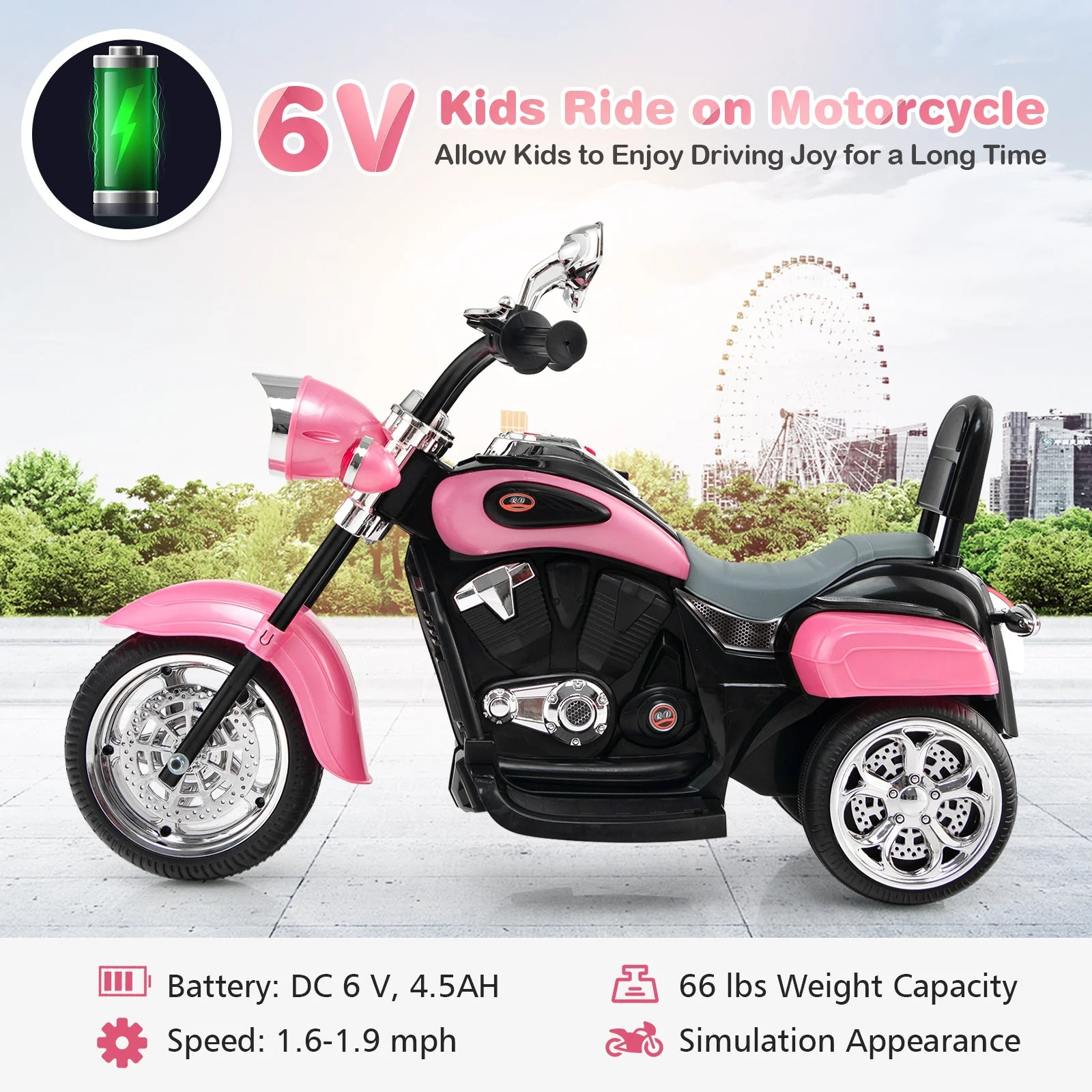 6V 3 Wheel Kids Motorcycle-Pink - Image 2