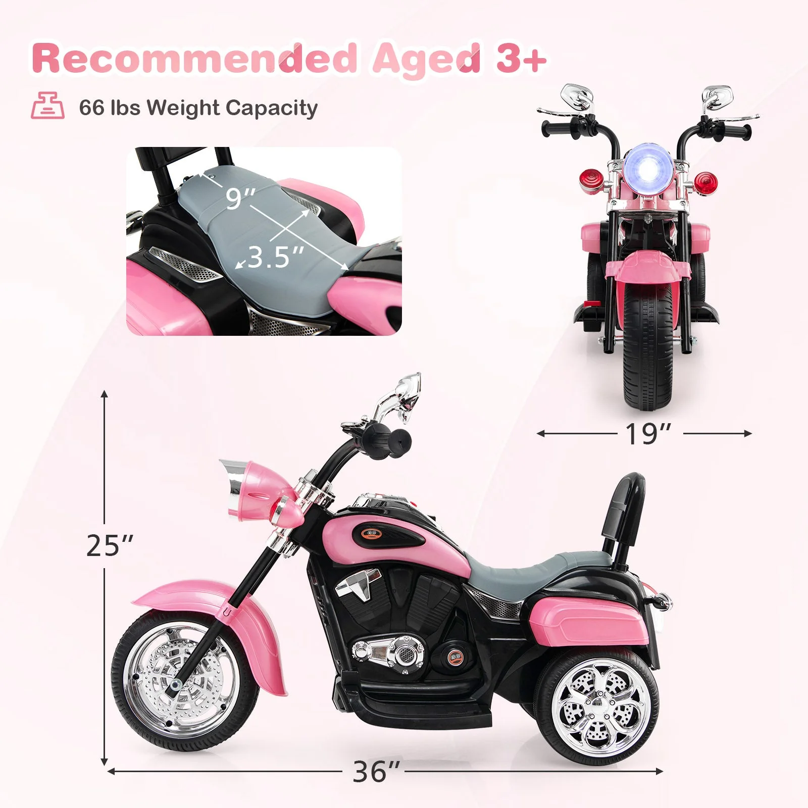 6V 3 Wheel Kids Motorcycle-Pink - Image 5