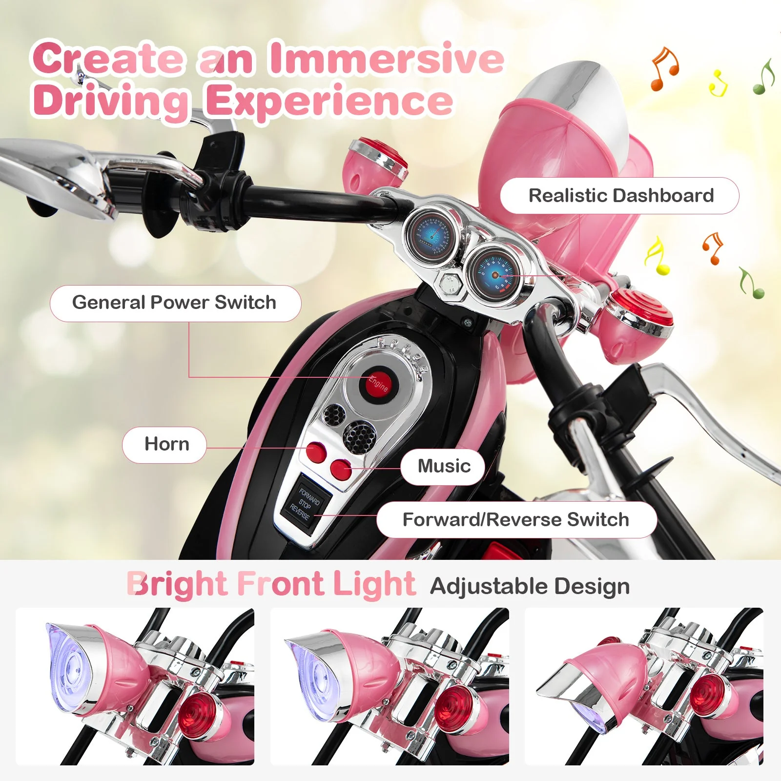 6V 3 Wheel Kids Motorcycle-Pink - Image 6