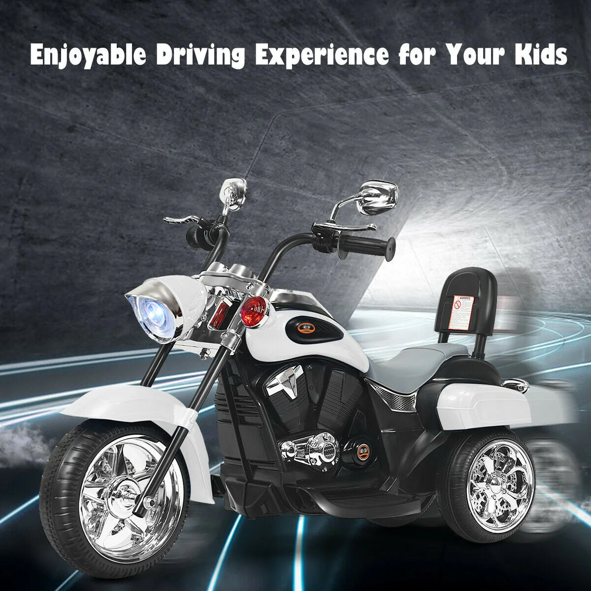 6V 3 Wheel Kids Motorcycle-White - Image 2