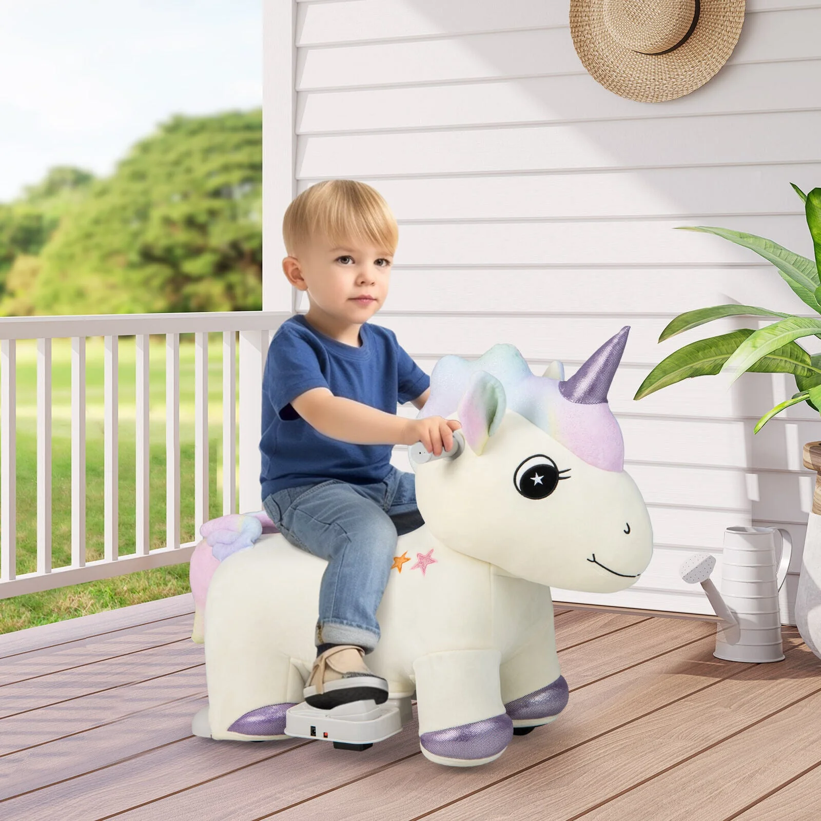 6V Electric Animal Ride On Toy with Music and Handlebars-Beige - Image 2