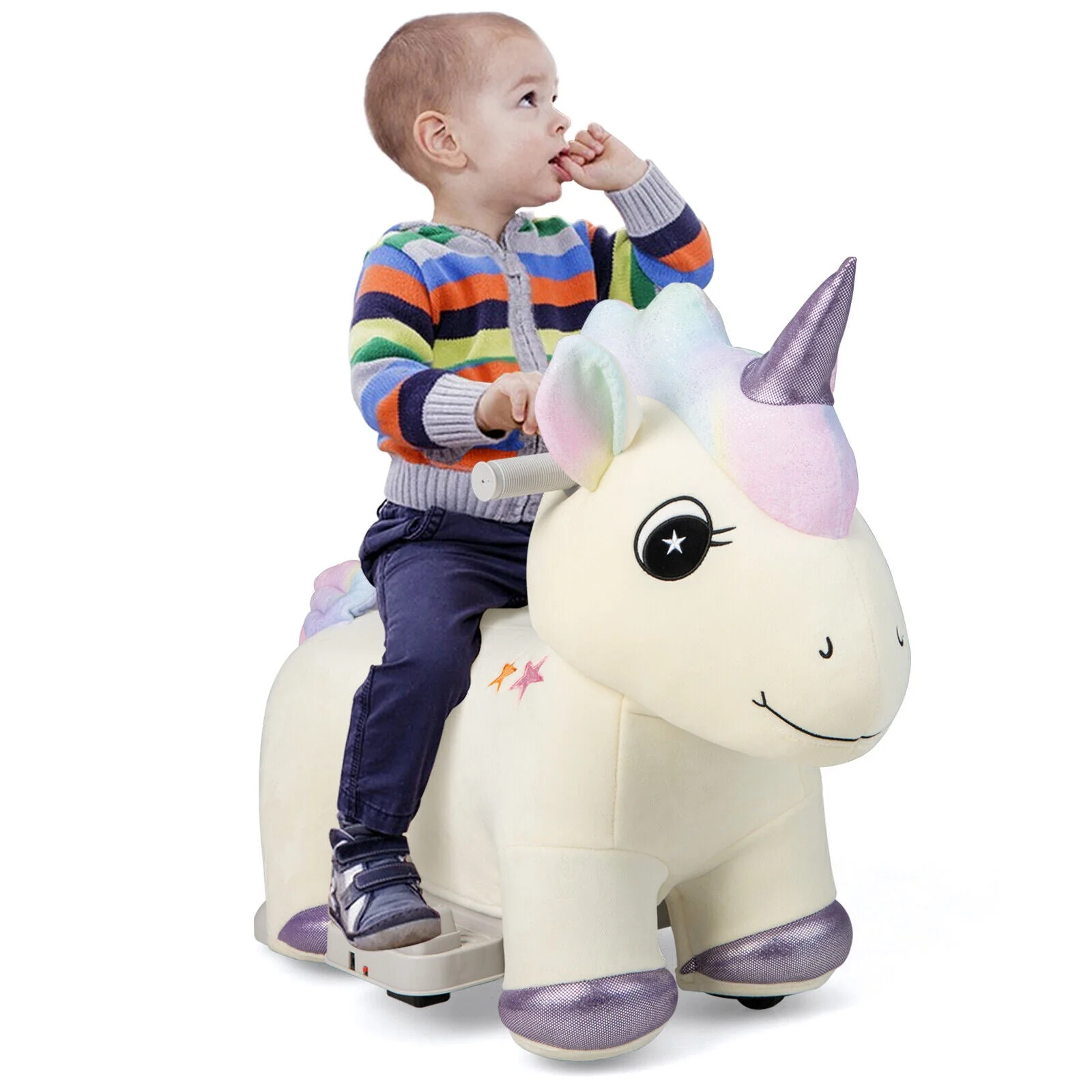 6V Electric Animal Ride On Toy with Music and Handlebars-Beige - Image 4