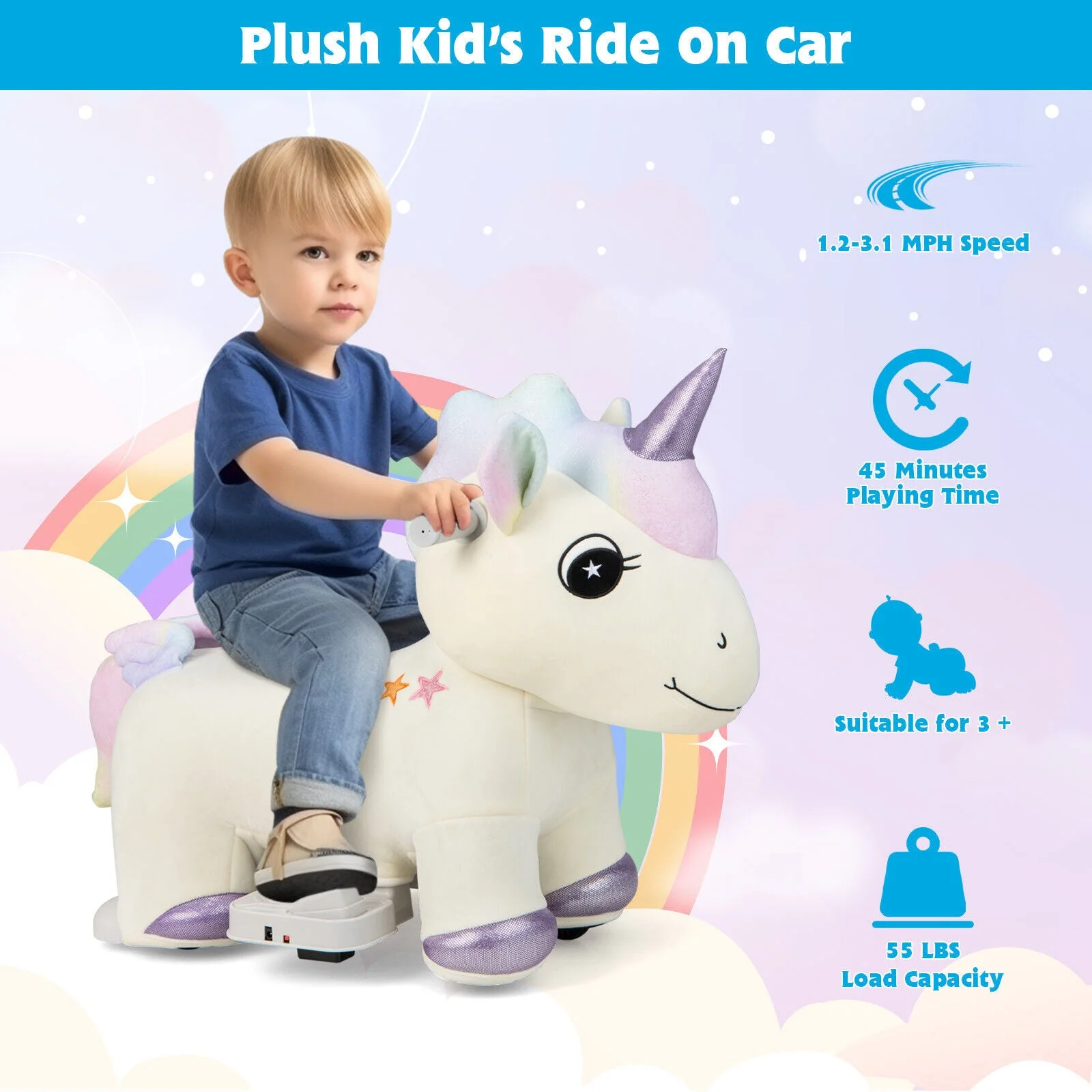 6V Electric Animal Ride On Toy with Music and Handlebars-Beige - Image 6