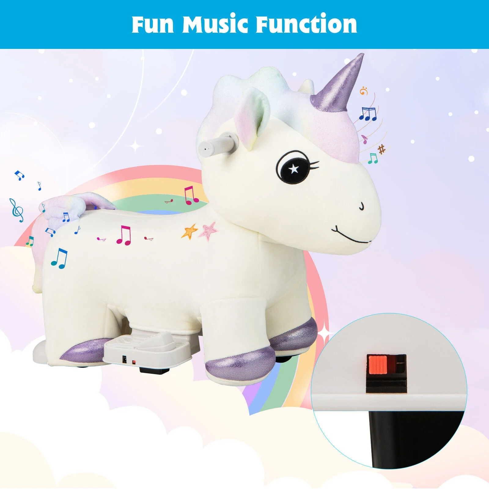 6V Electric Animal Ride On Toy with Music and Handlebars-Beige - Image 8