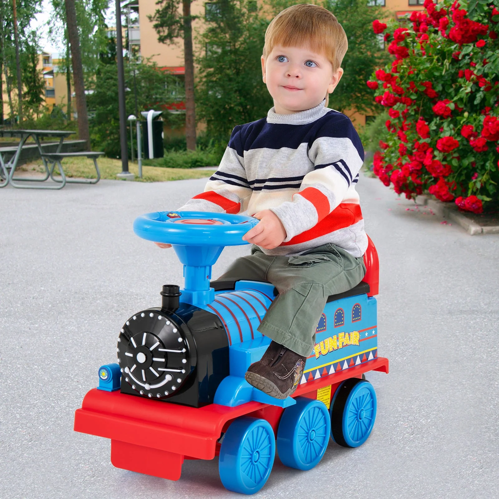 6V Electric Kids Ride On Car Toy Train with 16 Pieces Tracks-Navy - Image 2
