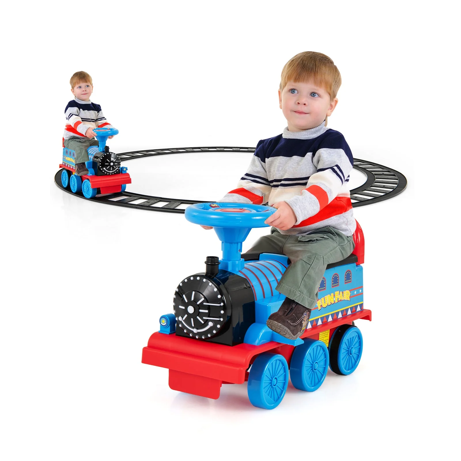 6V Electric Kids Ride On Car Toy Train with 16 Pieces Tracks-Navy - Image 3