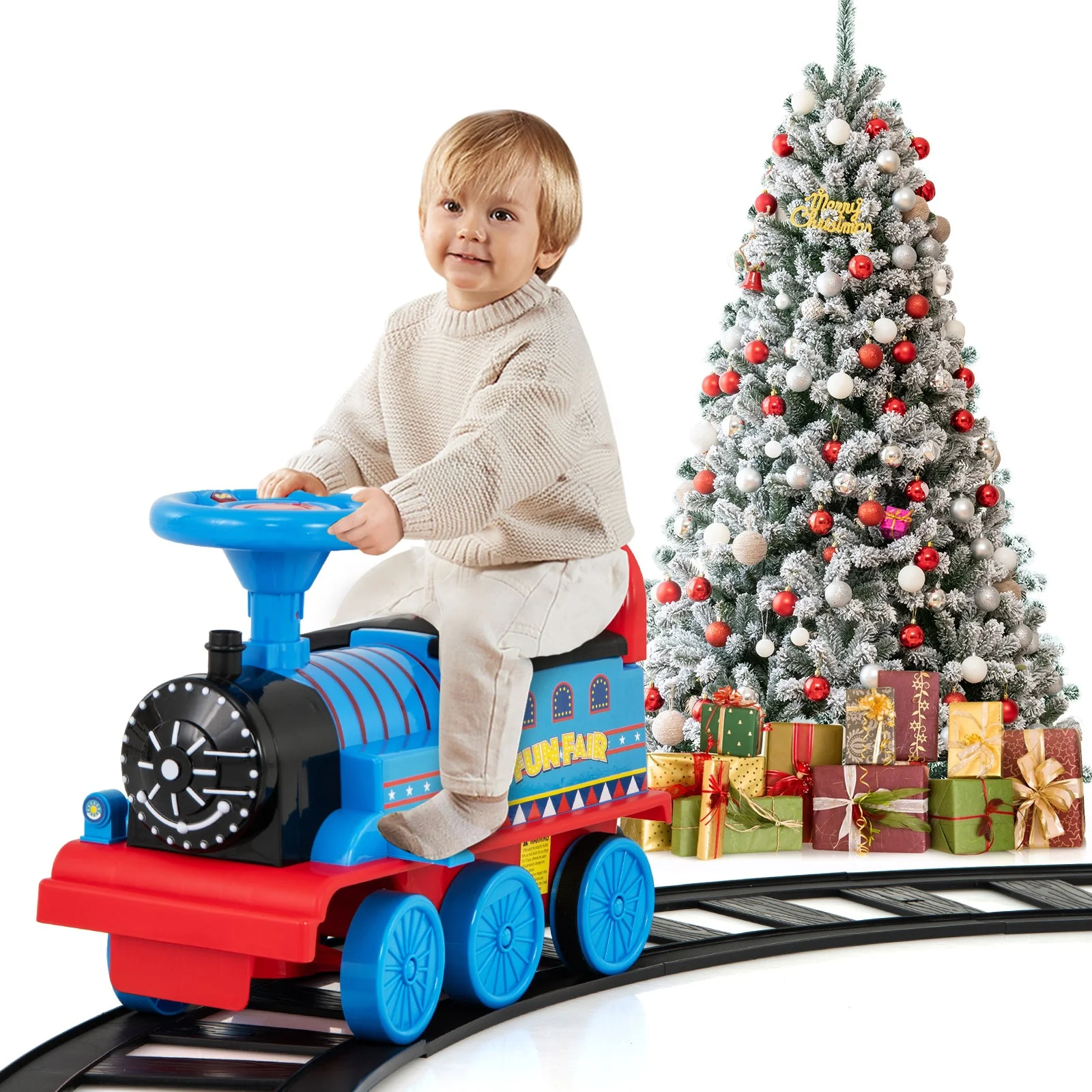 6V Electric Kids Ride On Car Toy Train with 16 Pieces Tracks-Navy - Image 4