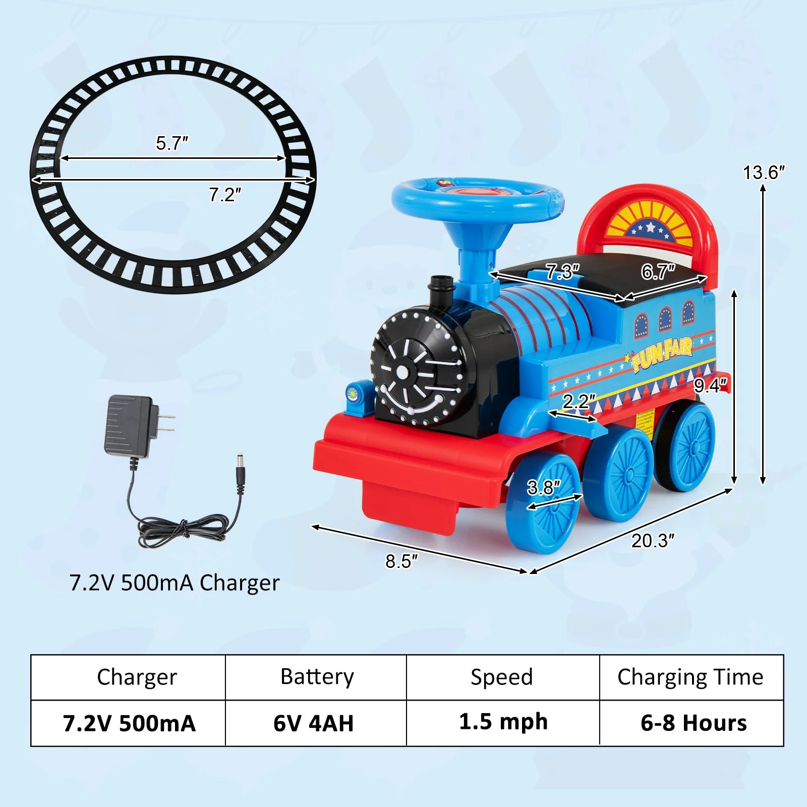 6V Electric Kids Ride On Car Toy Train with 16 Pieces Tracks-Navy - Image 5