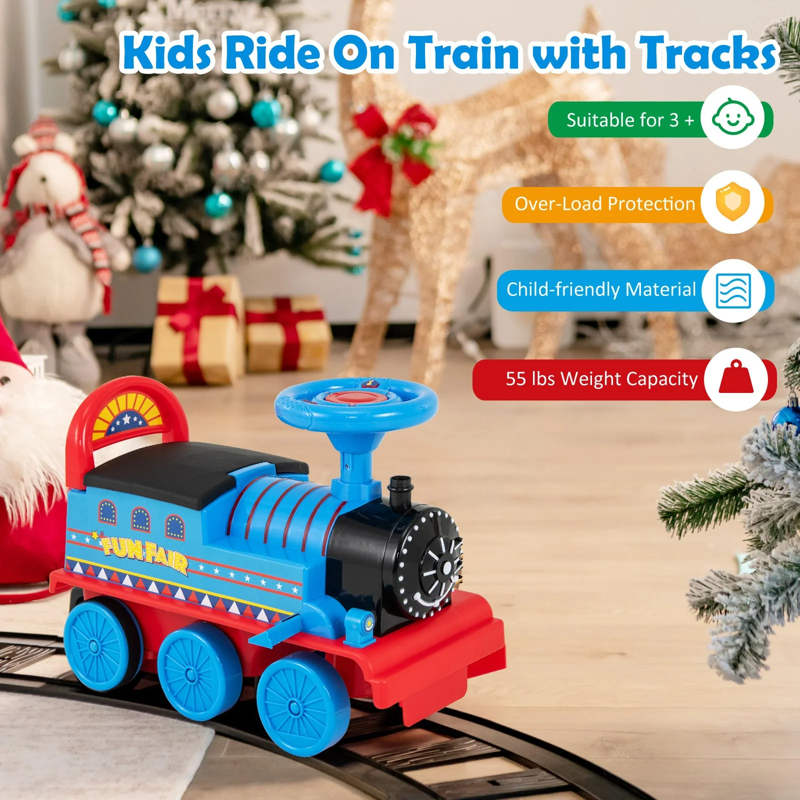 6V Electric Kids Ride On Car Toy Train with 16 Pieces Tracks-Navy - Image 6