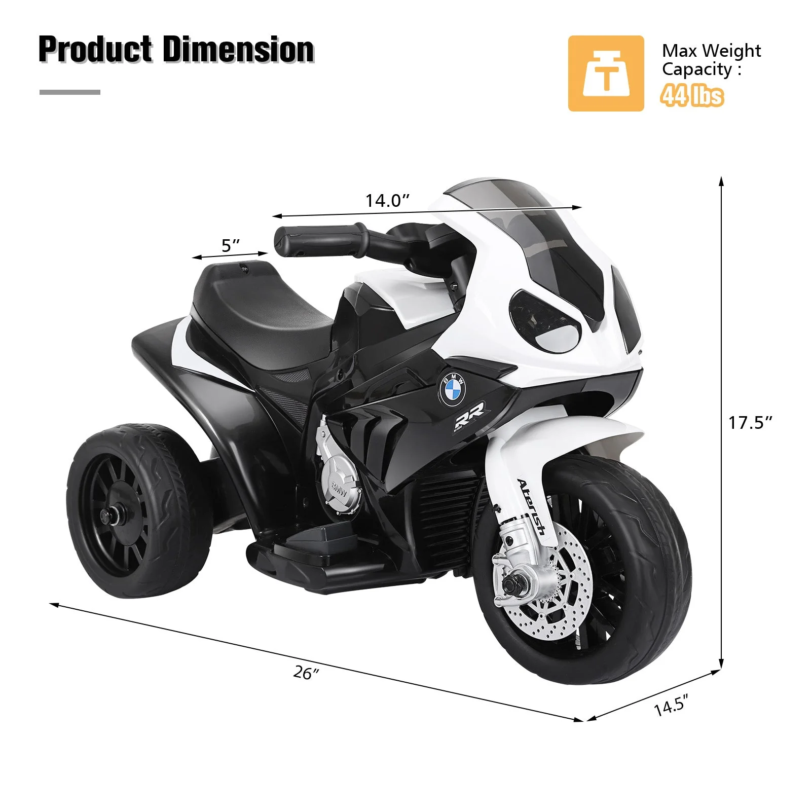6V Kids 3 Wheels Riding BMW Licensed Electric Motorcycle-Black - Image 4