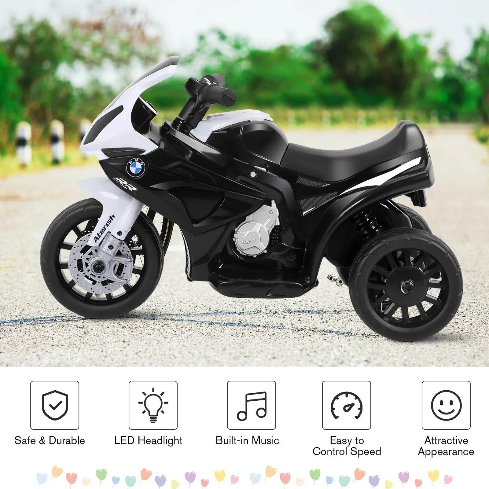 6V Kids 3 Wheels Riding BMW Licensed Electric Motorcycle-Black - Image 5