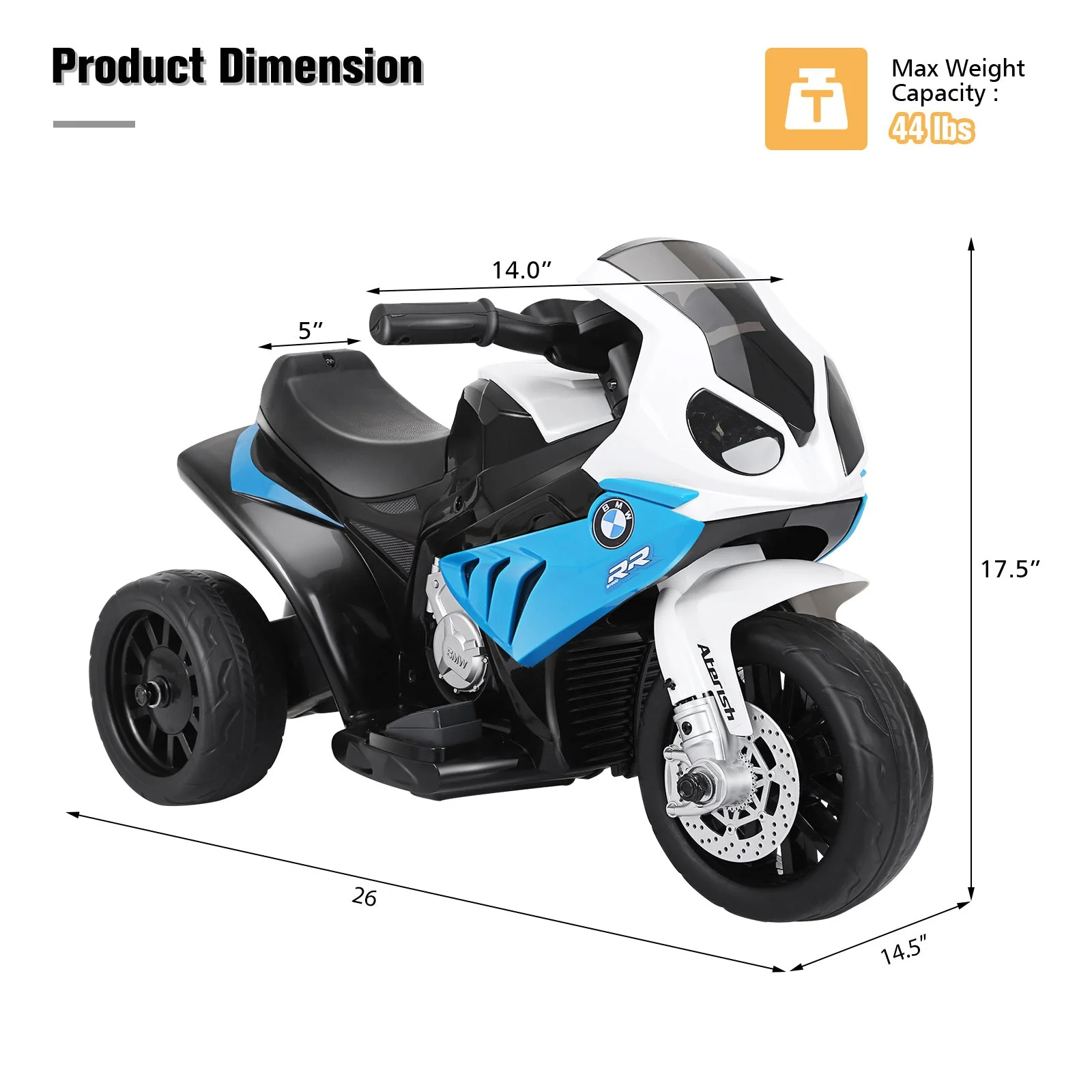 6V Kids 3 Wheels Riding BMW Licensed Electric Motorcycle-Blue - Image 4