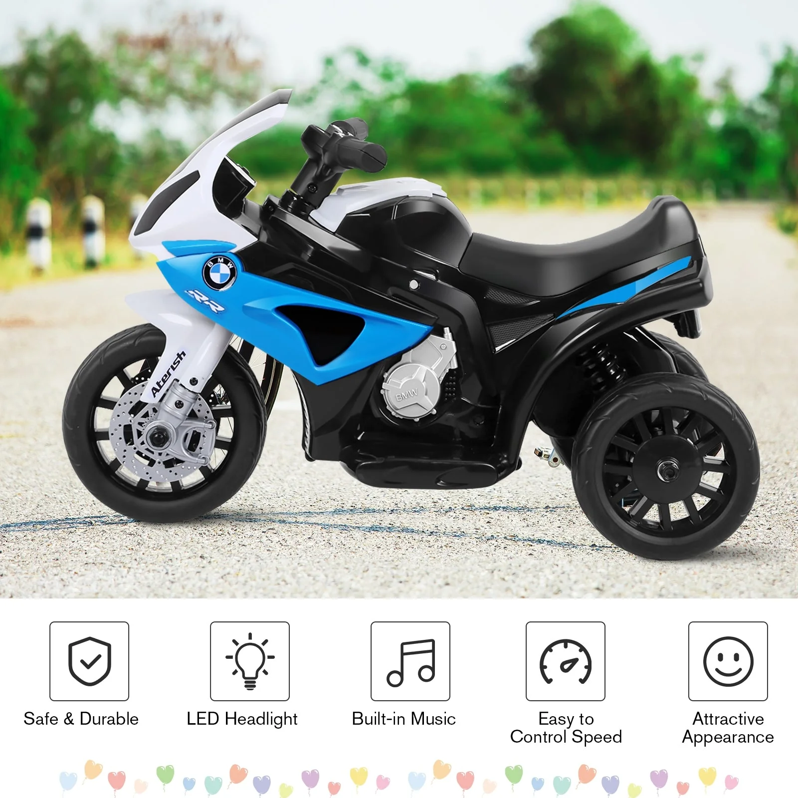 6V Kids 3 Wheels Riding BMW Licensed Electric Motorcycle-Blue - Image 5
