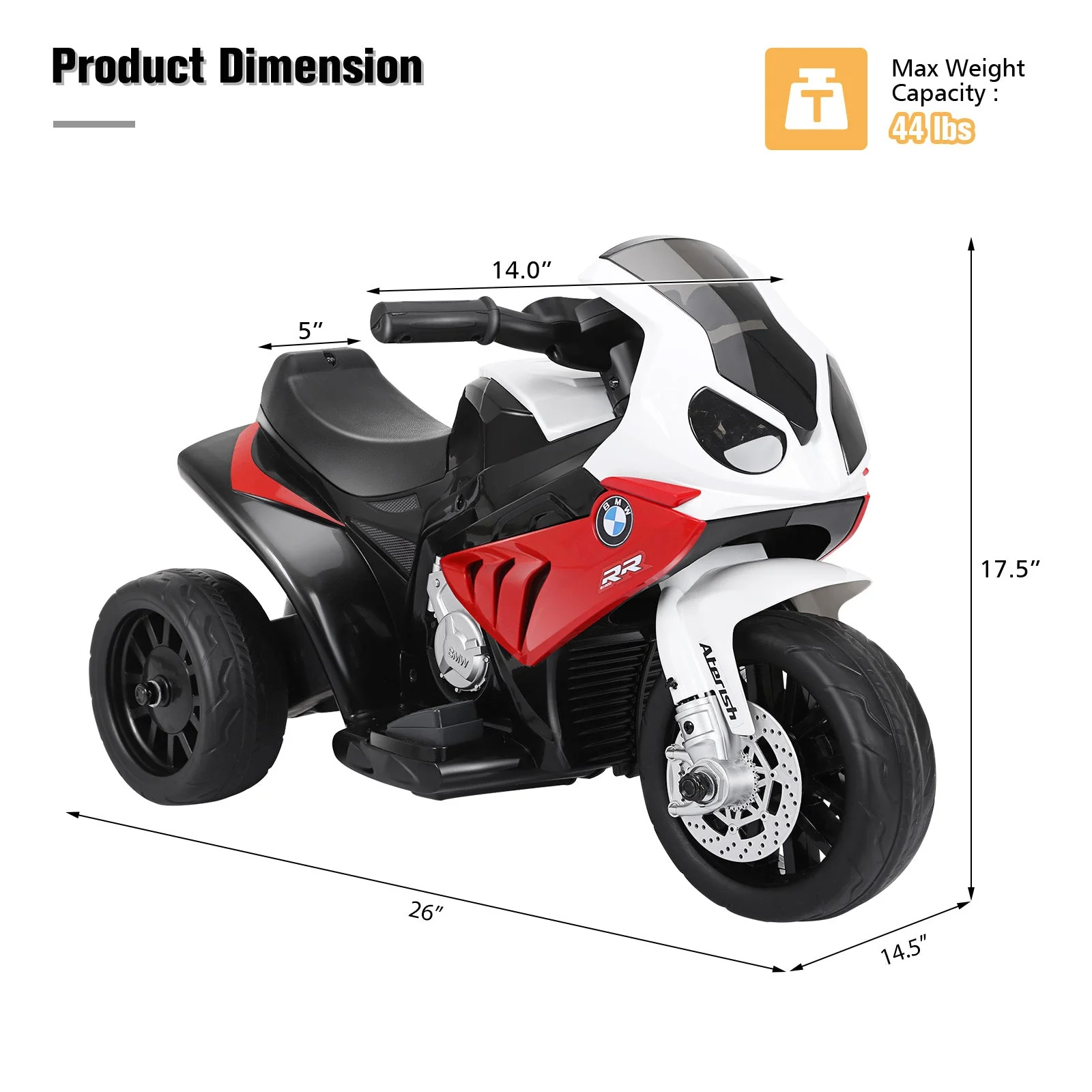 6V Kids 3 Wheels Riding BMW Licensed Electric Motorcycle-Red - Image 4