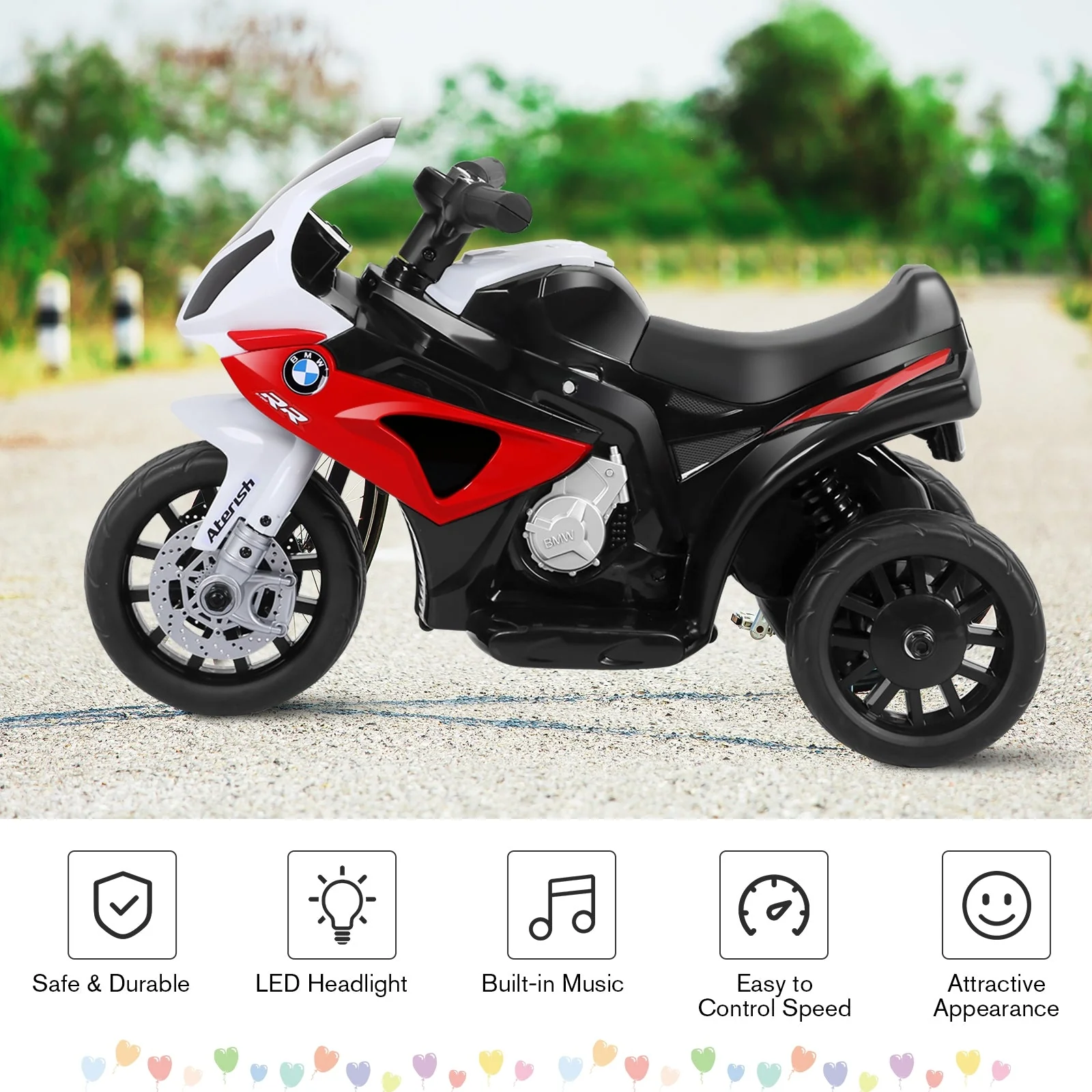 6V Kids 3 Wheels Riding BMW Licensed Electric Motorcycle-Red - Image 5